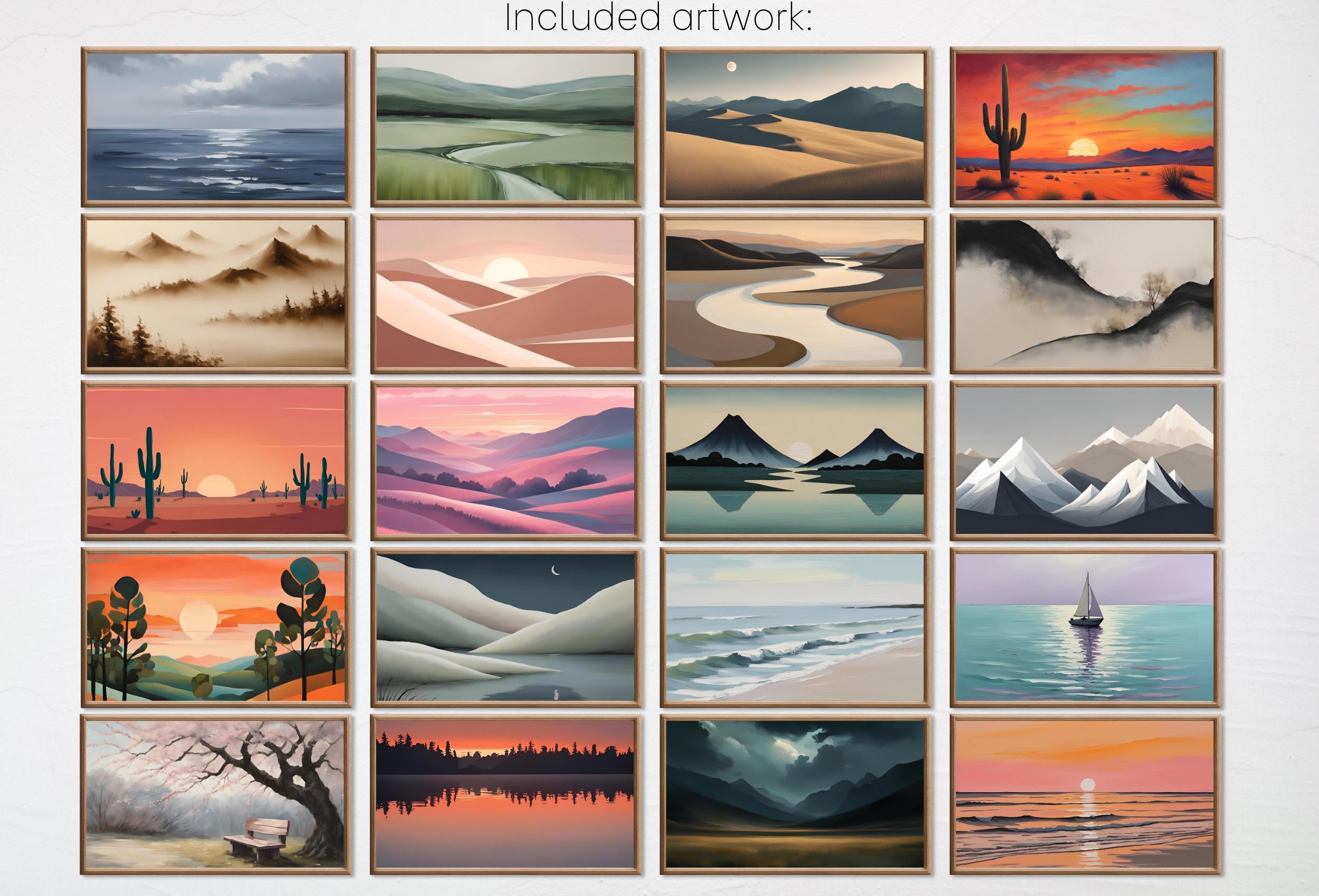 Minimalist Landscape Painting – Samsung Frame TV Art Bundle – Japandi Wall Art, Coastal Decor, Boho, Neutral Minimalist Wall Art Set of 40