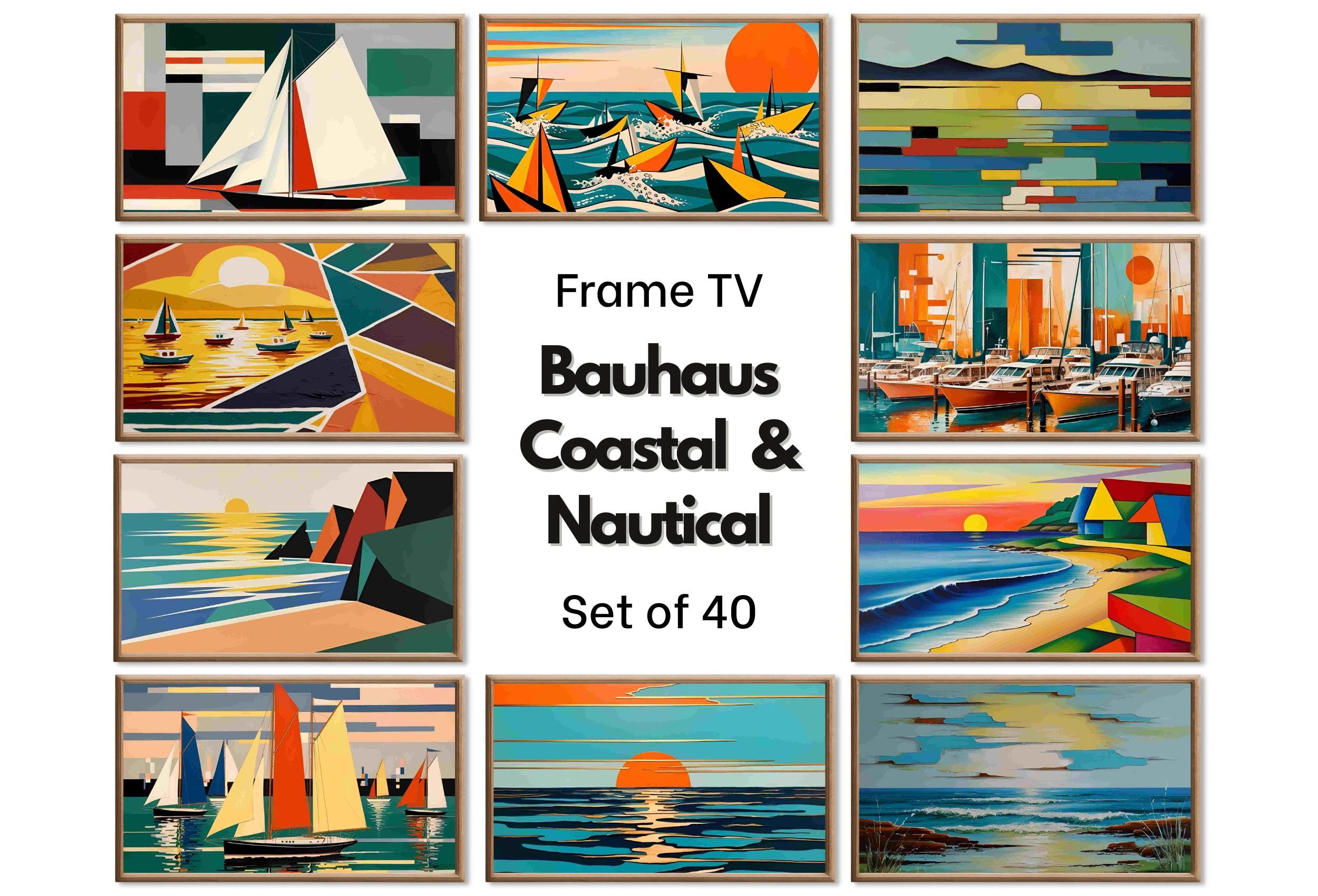 Bauhaus Art for Samsung Frame TV – Mid Century Coastal Wall Decor – Beachy Bauhaus Wall Art Digital Download – 4K 8K TV Art Bundle