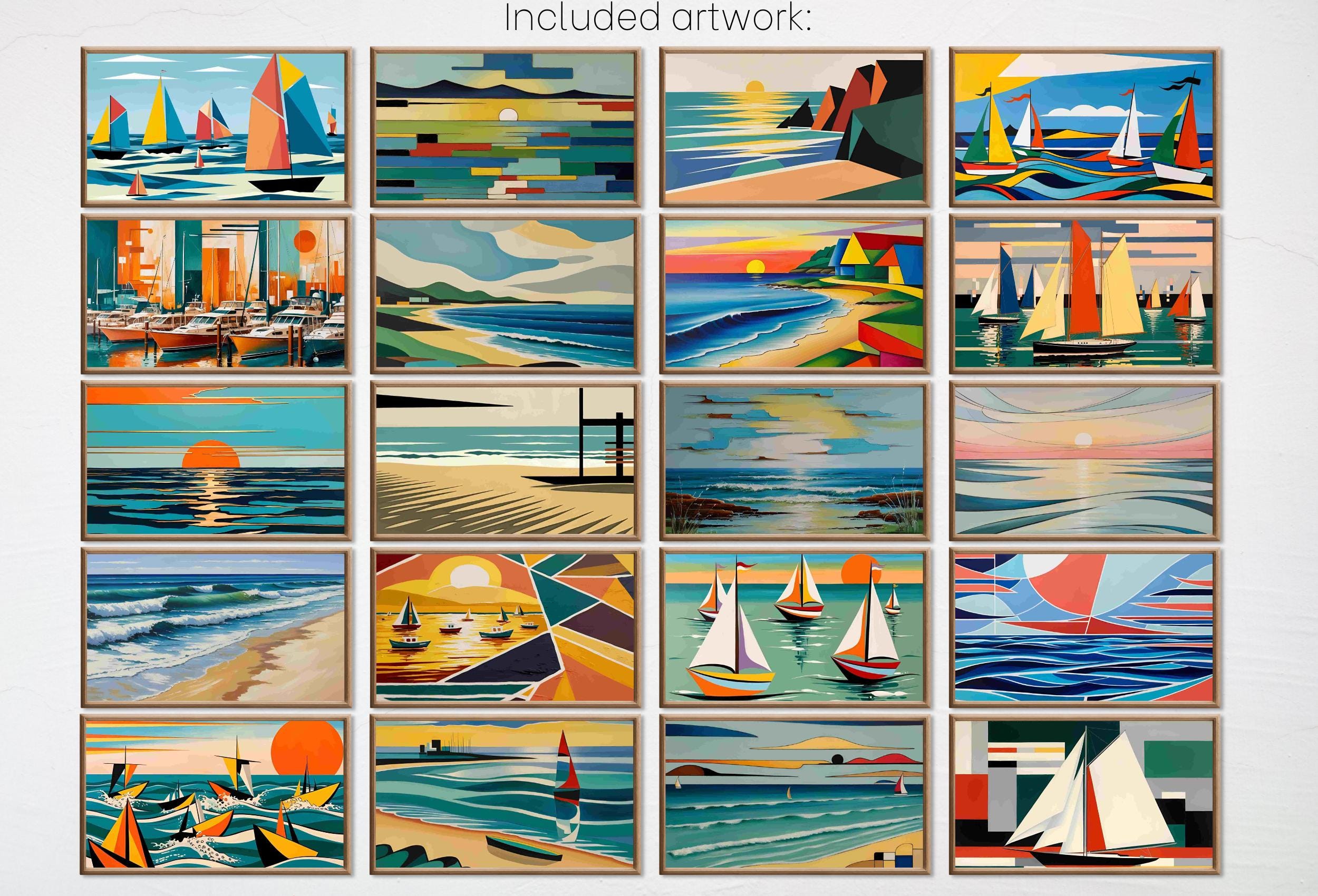 Bauhaus Art for Samsung Frame TV – Mid Century Coastal Wall Decor – Beachy Bauhaus Wall Art Digital Download – 4K 8K TV Art Bundle