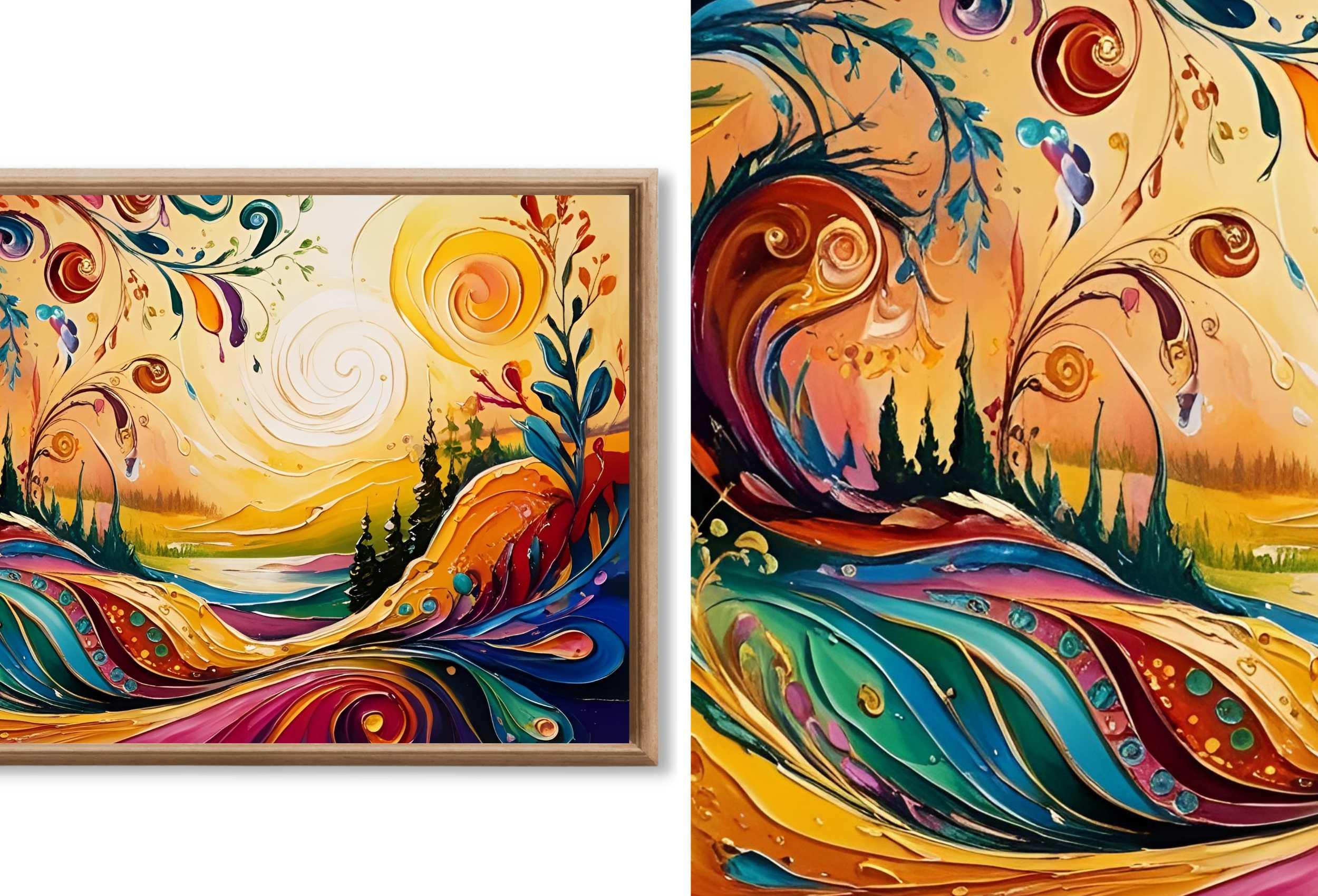 Boho Wall Art for Frame TV – Maximalist, Whimsical, Abstract Original Paintings – Folk Art Style Frame TV Art Bundle 4K 8K