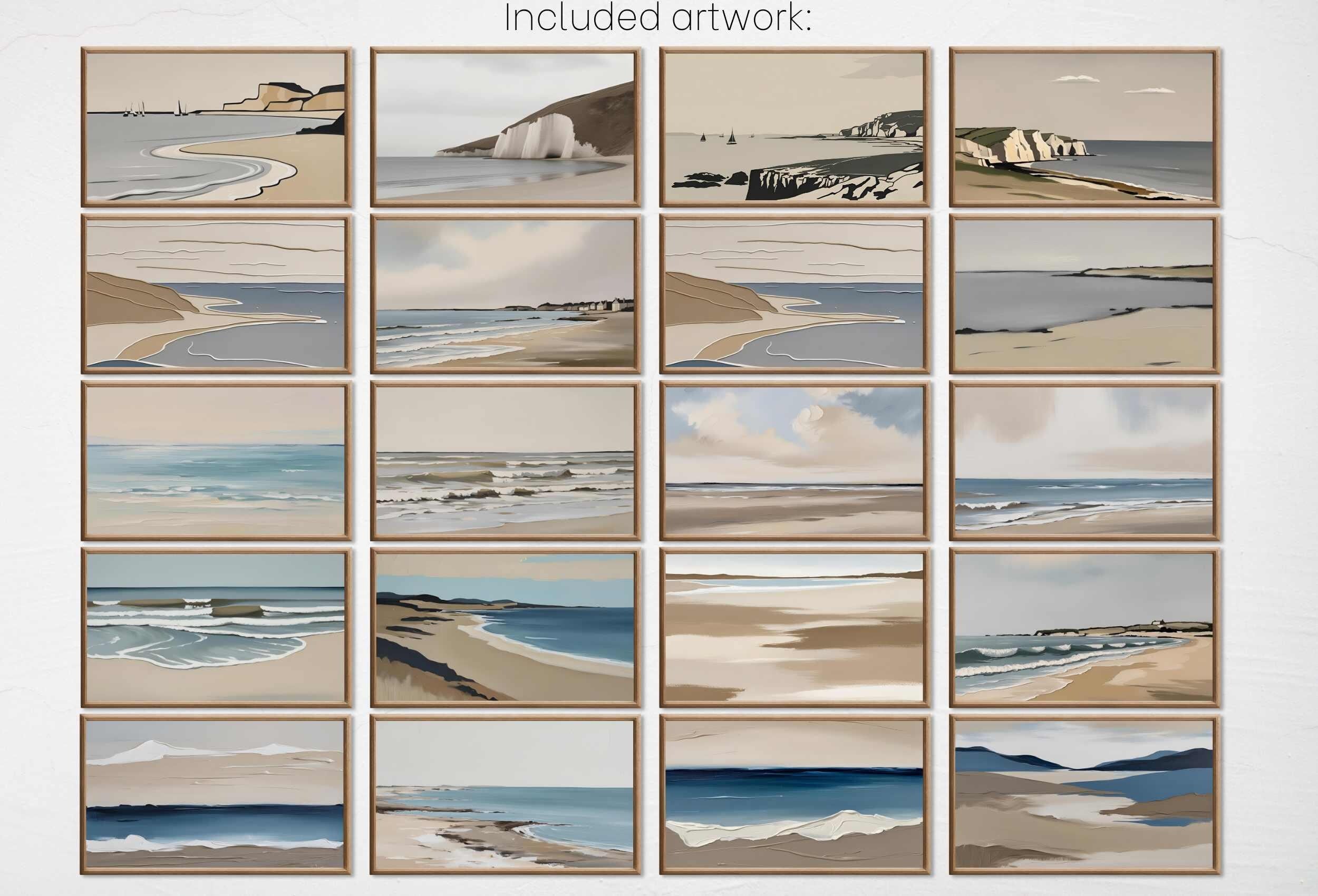 Minimalist Coastal Frame TV Art Set – Beachy Wall Art for Samsung Frame TV, Neutral Wall Decor, Coastal Artwork, Modern TV Art Download