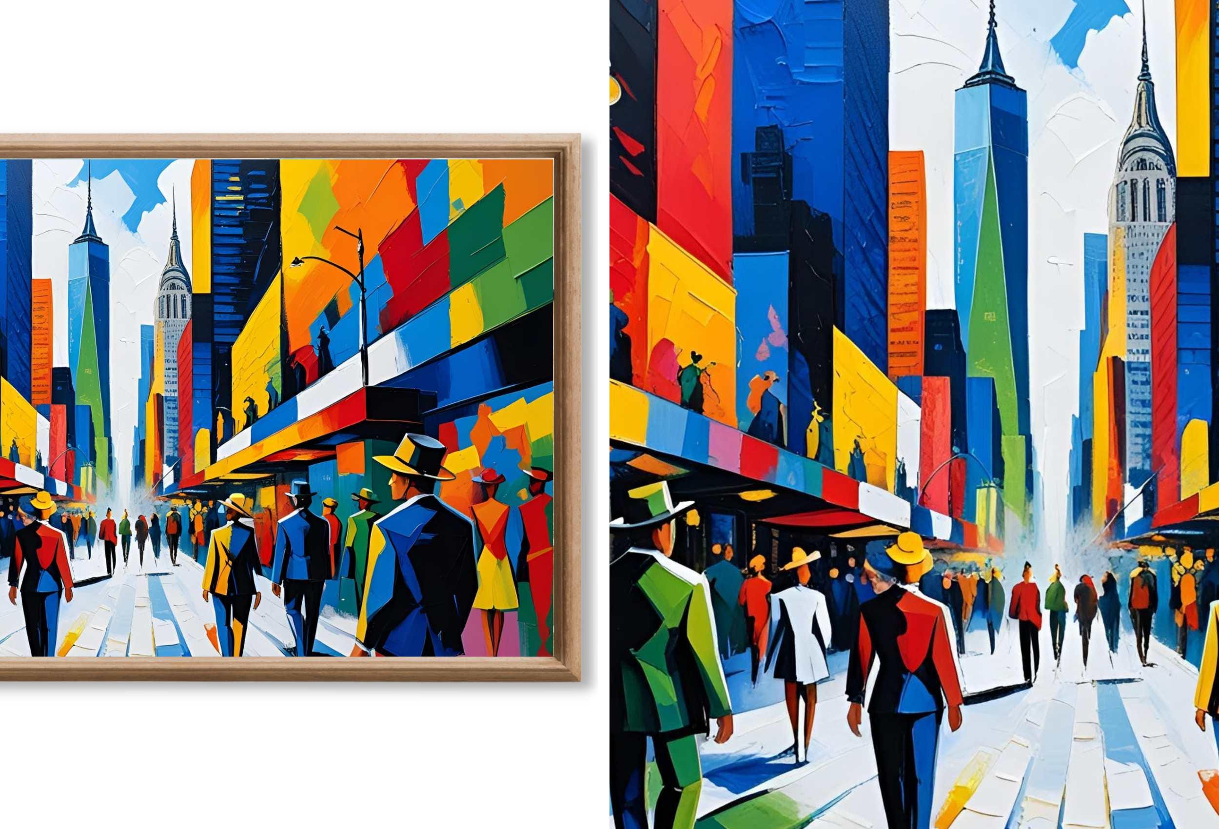 New York Wall Art Geometric Abstracts for Samsung Frame TV | Cubist Cityscape Maximalist Decor | Frame TV Art Set| Modern Original Paintings
