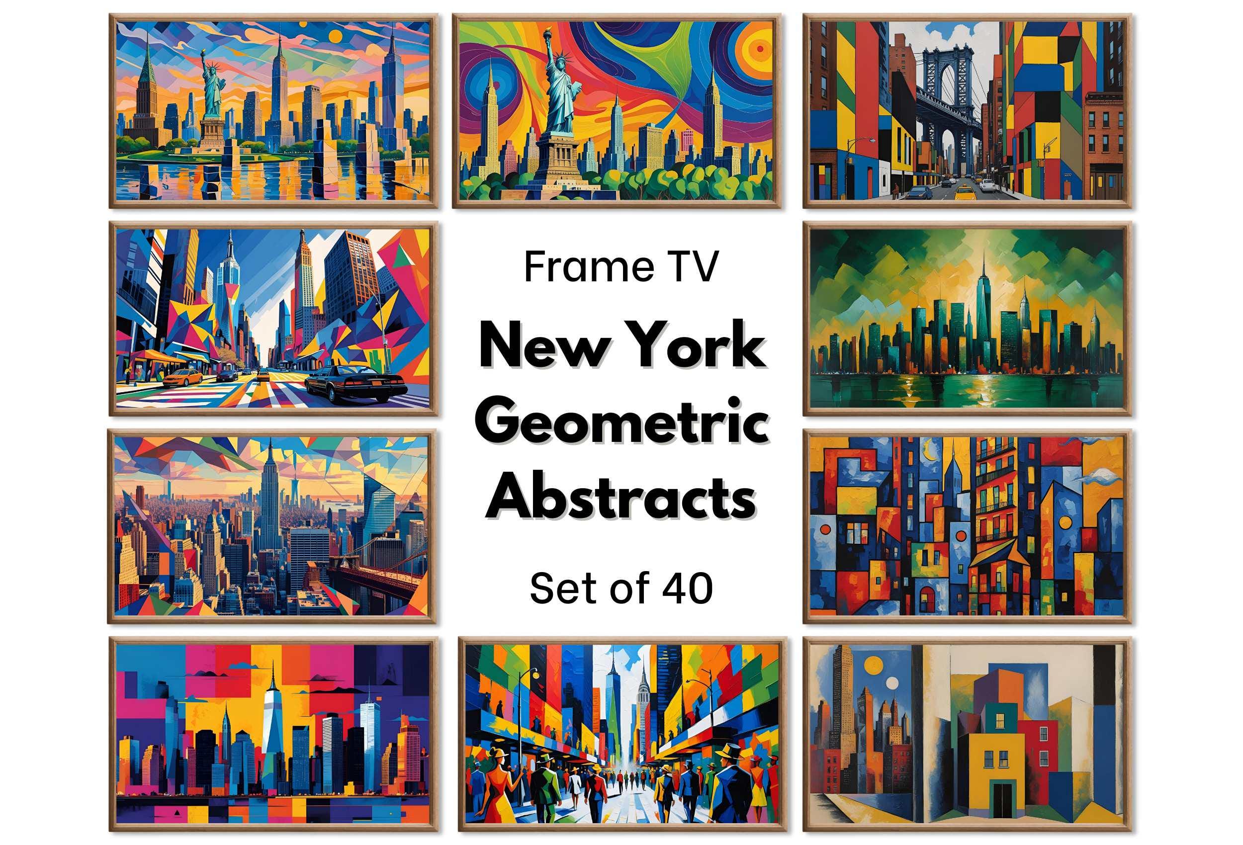 New York Wall Art Geometric Abstracts for Samsung Frame TV | Cubist Cityscape Maximalist Decor | Frame TV Art Set| Modern Original Paintings