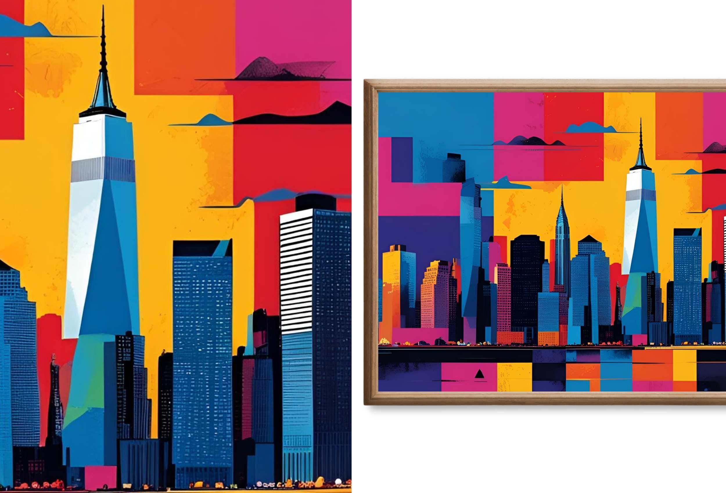 New York Wall Art Geometric Abstracts for Samsung Frame TV | Cubist Cityscape Maximalist Decor | Frame TV Art Set| Modern Original Paintings