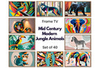 Mid Century Modern Jungle Wall Art for Samsung Frame TV – Animal Tv Art Bundle of 40 – Tiger, Monkey, Lion, Panther, Elephant, Snake Artwork