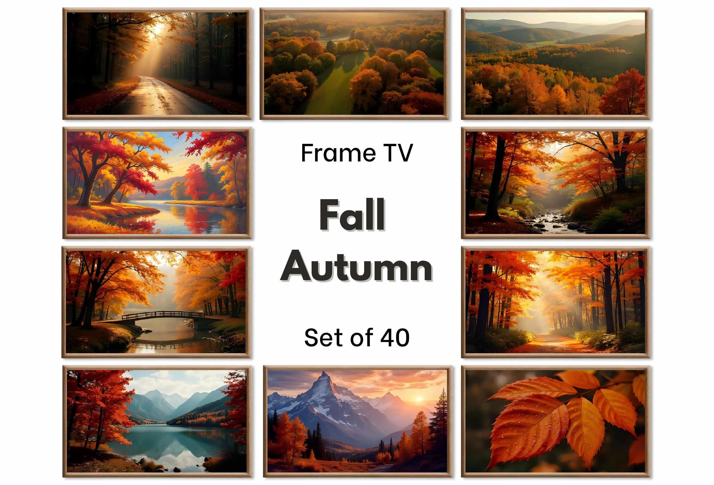 Fall Frame TV Art – Autumn art for Samsung Frame TV – Forest Landscape Fall Artworks – Digital Download TV Art Set of 40  – Cosy Fall decor