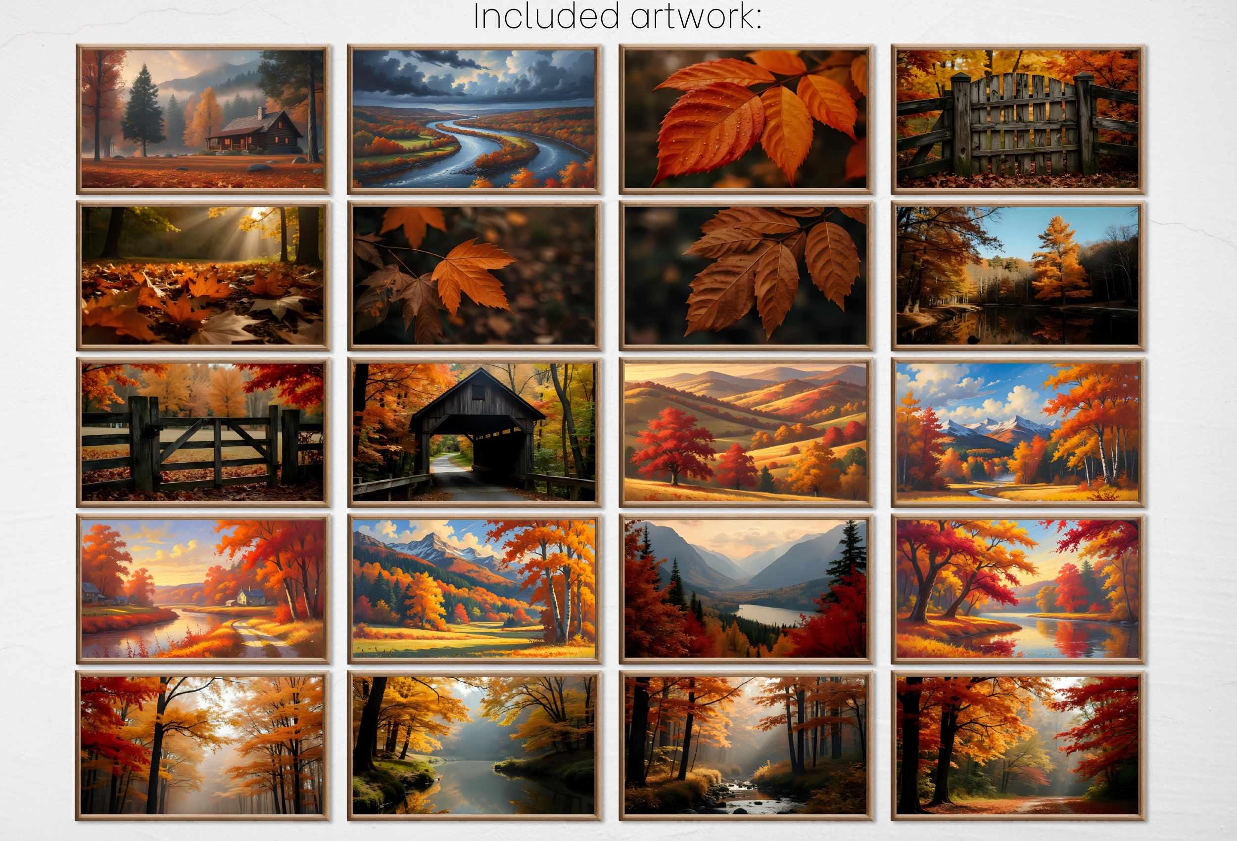 Fall Frame TV Art – Autumn art for Samsung Frame TV – Forest Landscape Fall Artworks – Digital Download TV Art Set of 40  – Cosy Fall decor