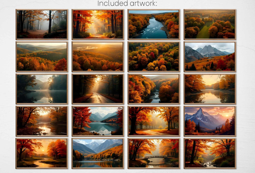 Fall Frame TV Art – Autumn art for Samsung Frame TV – Forest Landscape Fall Artworks – Digital Download TV Art Set of 40  – Cosy Fall decor