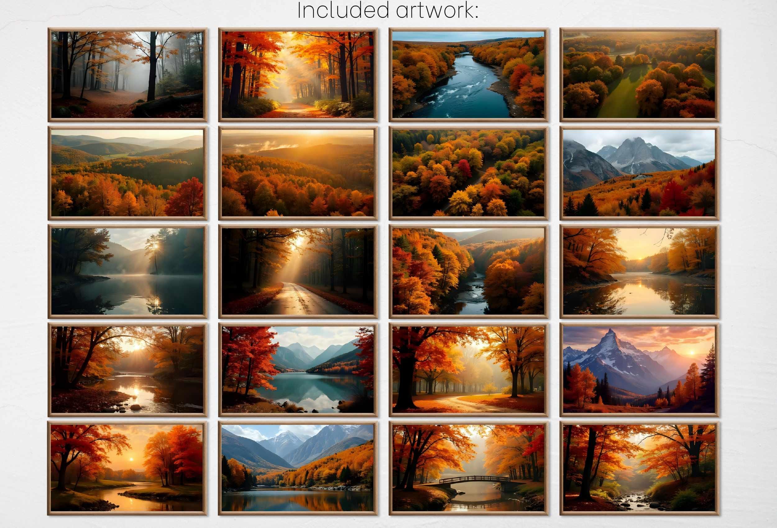 Fall Frame TV Art – Autumn art for Samsung Frame TV – Forest Landscape Fall Artworks – Digital Download TV Art Set of 40  – Cosy Fall decor