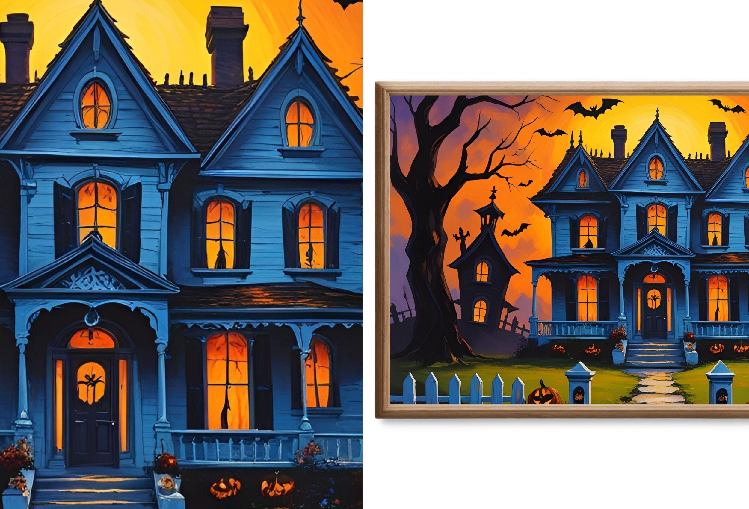 Halloween Haunted House Digital Art for Samsung Frame TV - 40 Spooky Season TV Wall Decor Downloads for Halloween Home Decor. Set of 40