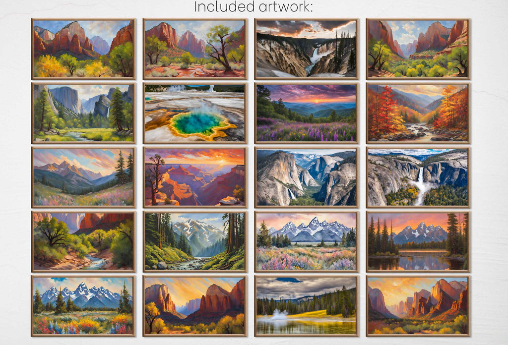US National Parks Frame TV Art Set of 40. Mountain Wall Art Original Landscape Paintings National Parks Nature Wall Art For Samsung Frame TV
