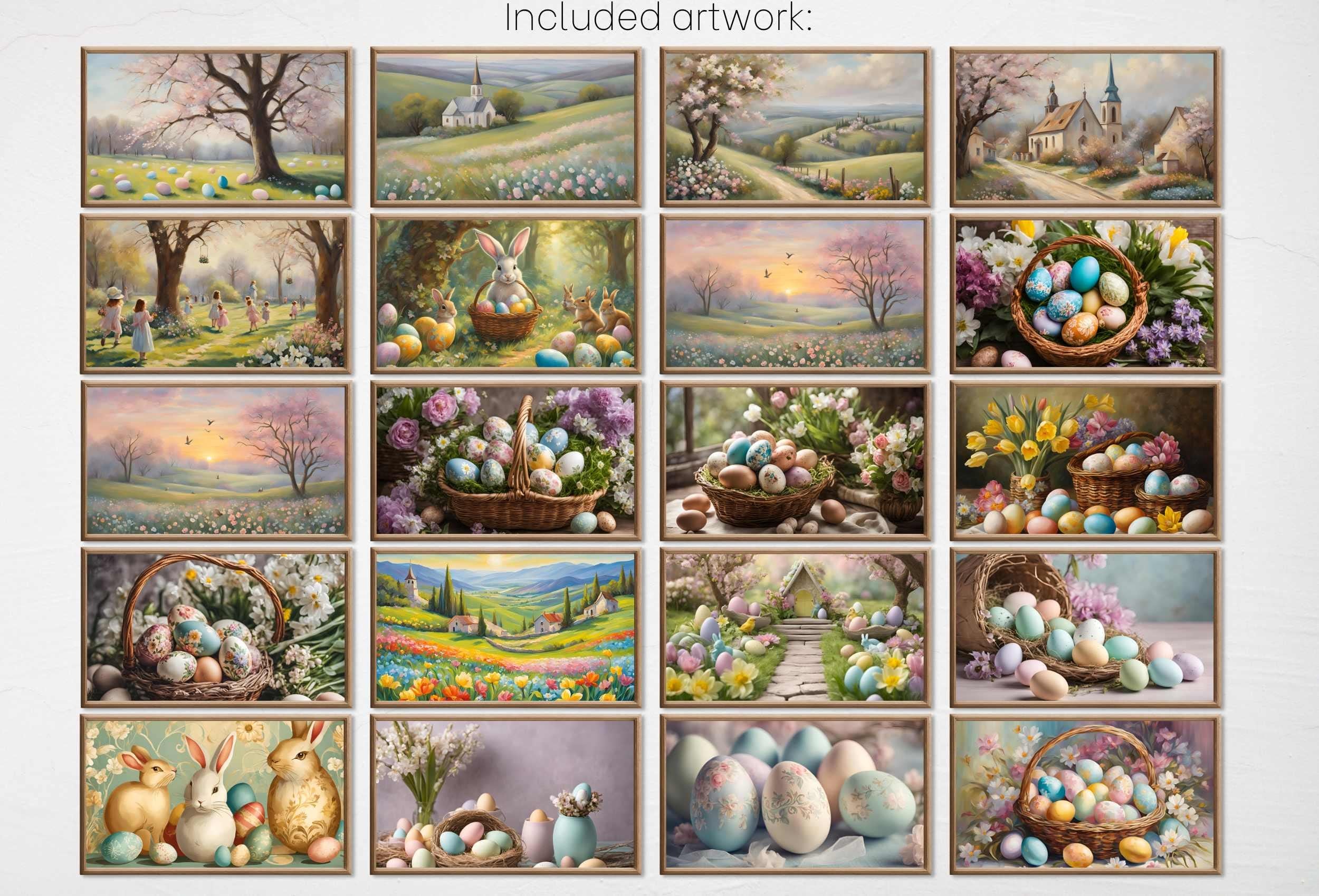Easter Decor Samsung Frame TV Art Set. Easter Eggs, Bunnies and Easter Baskets Original Paintings . Spring Frame TV Art 4K