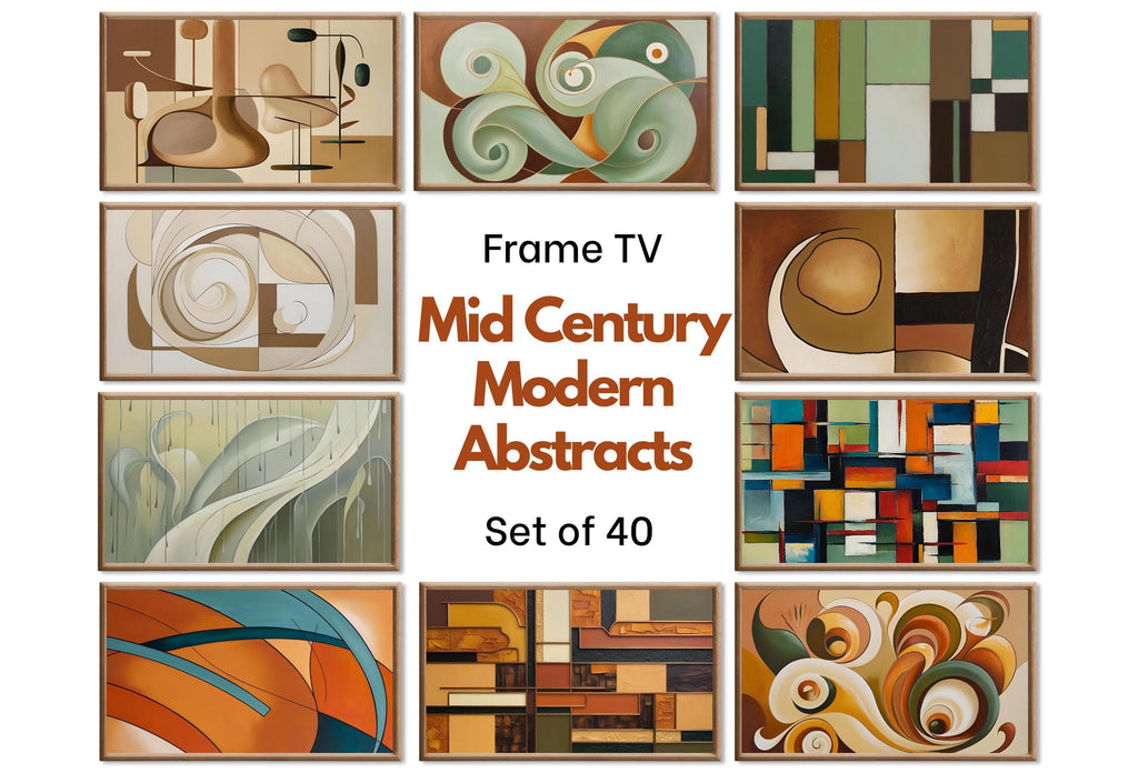Mid Century Modern Abstracts. Frame TV MCM Wall Art set of 40 Abstracts - Minimalist Geometric Original Paintings