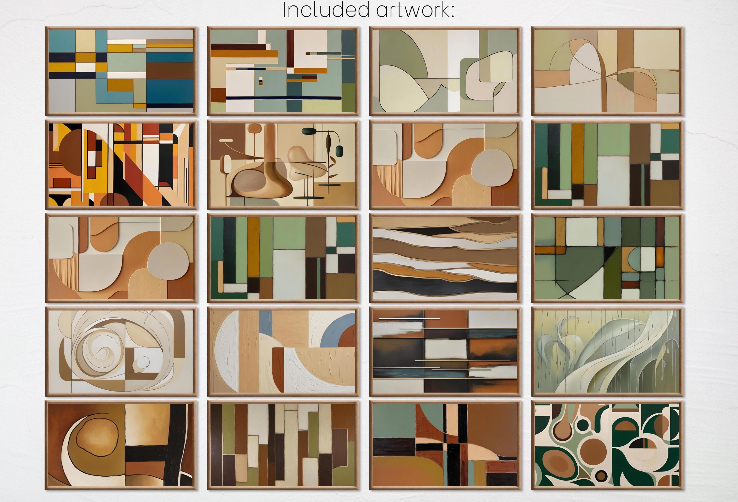 Mid Century Modern Abstracts. Frame TV MCM Wall Art set of 40 Abstracts - Minimalist Geometric Original Paintings