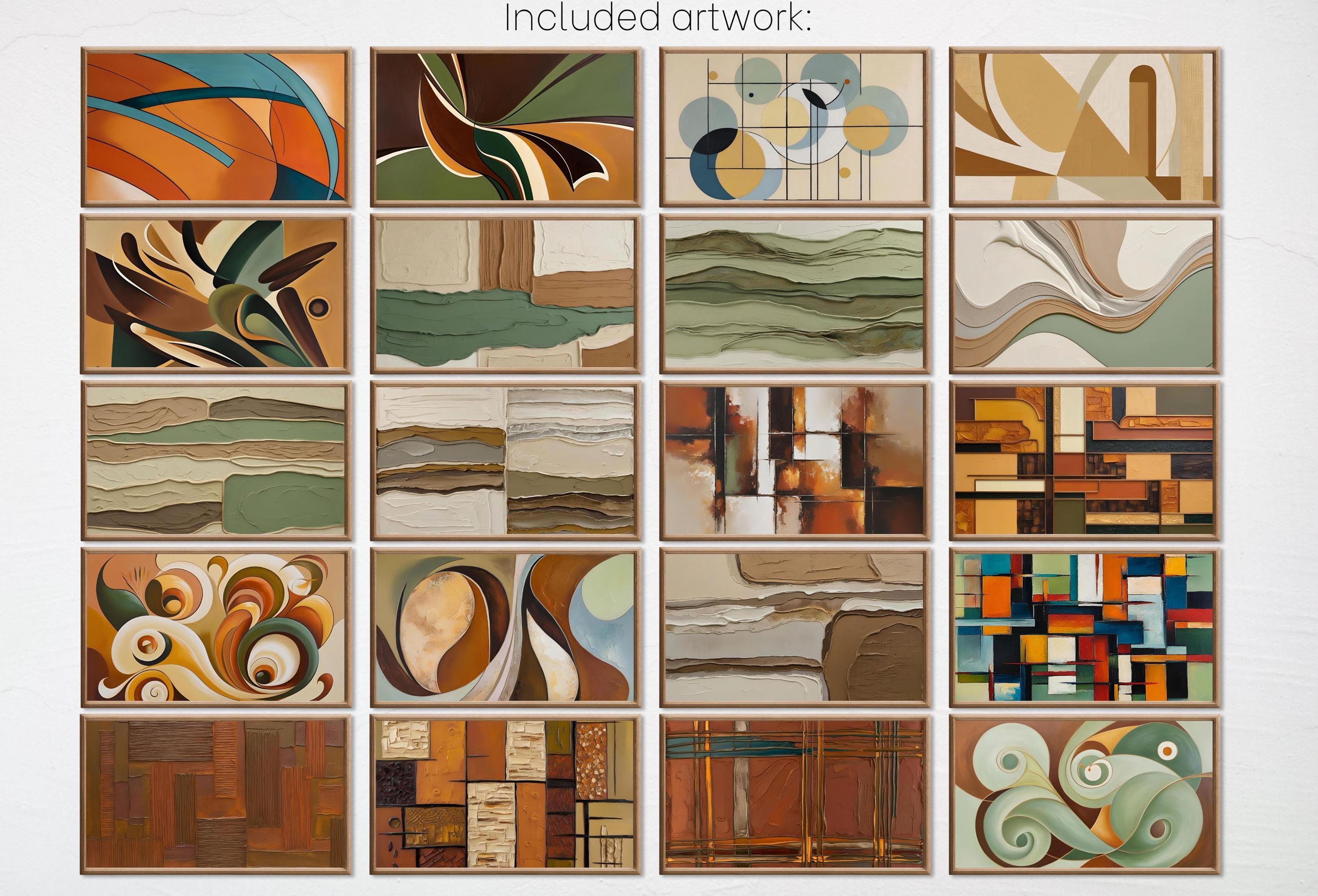 Mid Century Modern Abstracts. Frame TV MCM Wall Art set of 40 Abstracts - Minimalist Geometric Original Paintings