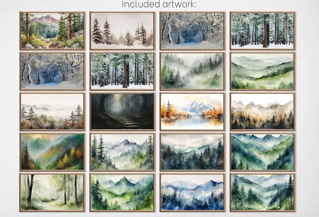 Set of 40 Frame TV Art Forest Wall Art Landscape Paintings. Instant Download. Green Nature and Mountain Decor for Samsung Frame TV