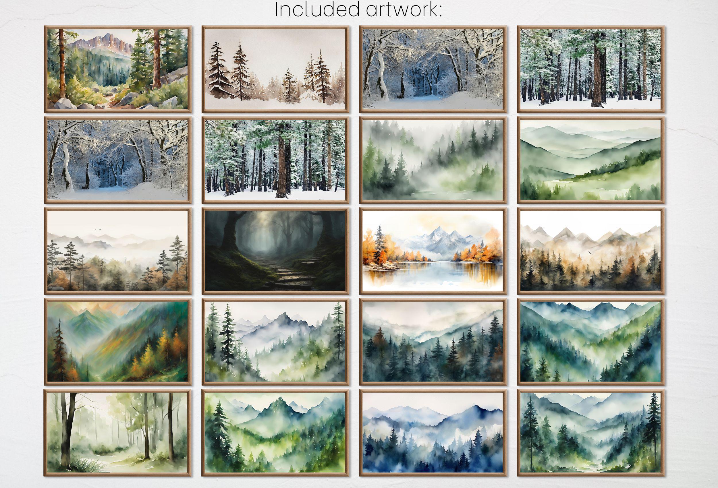 Set of 40 Frame TV Art Forest Wall Art Landscape Paintings. Instant Download. Green Nature and Mountain Decor for Samsung Frame TV