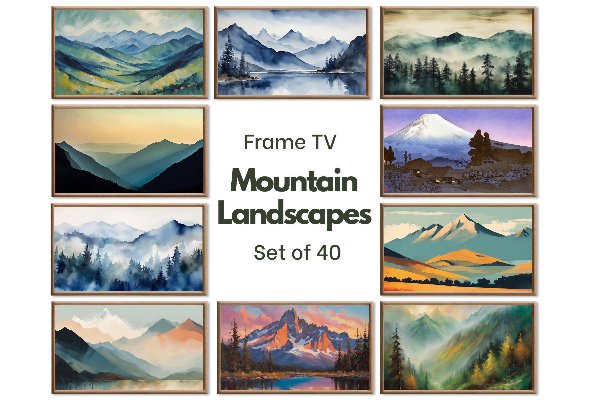 Mountain Wall Art - Samsung Frame TV Art Set. Mountain Landscape Paintings. Original Artwork . Instant Download Frame TV Art Set of 40