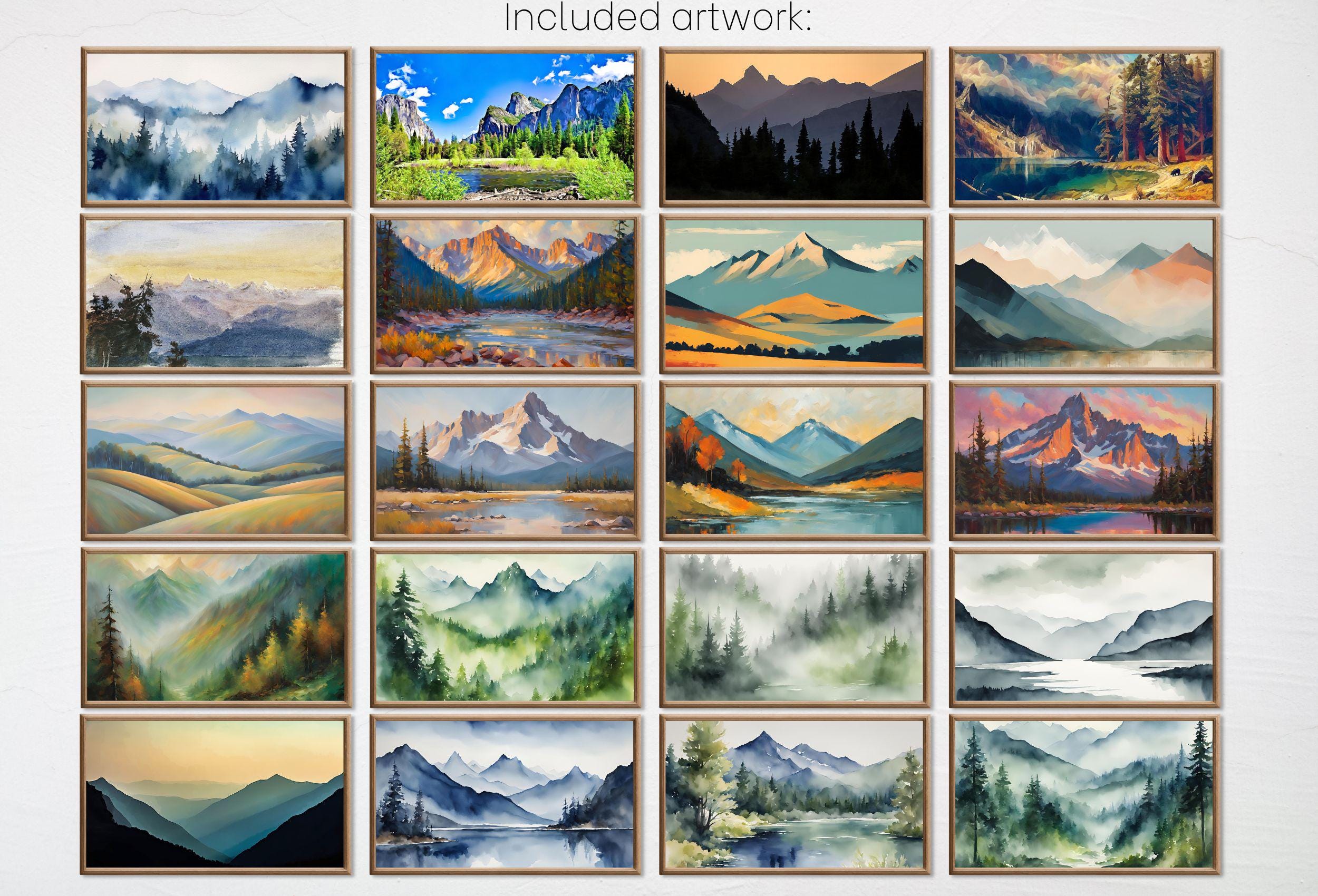 Mountain Wall Art - Samsung Frame TV Art Set. Mountain Landscape Paintings. Original Artwork . Instant Download Frame TV Art Set of 40