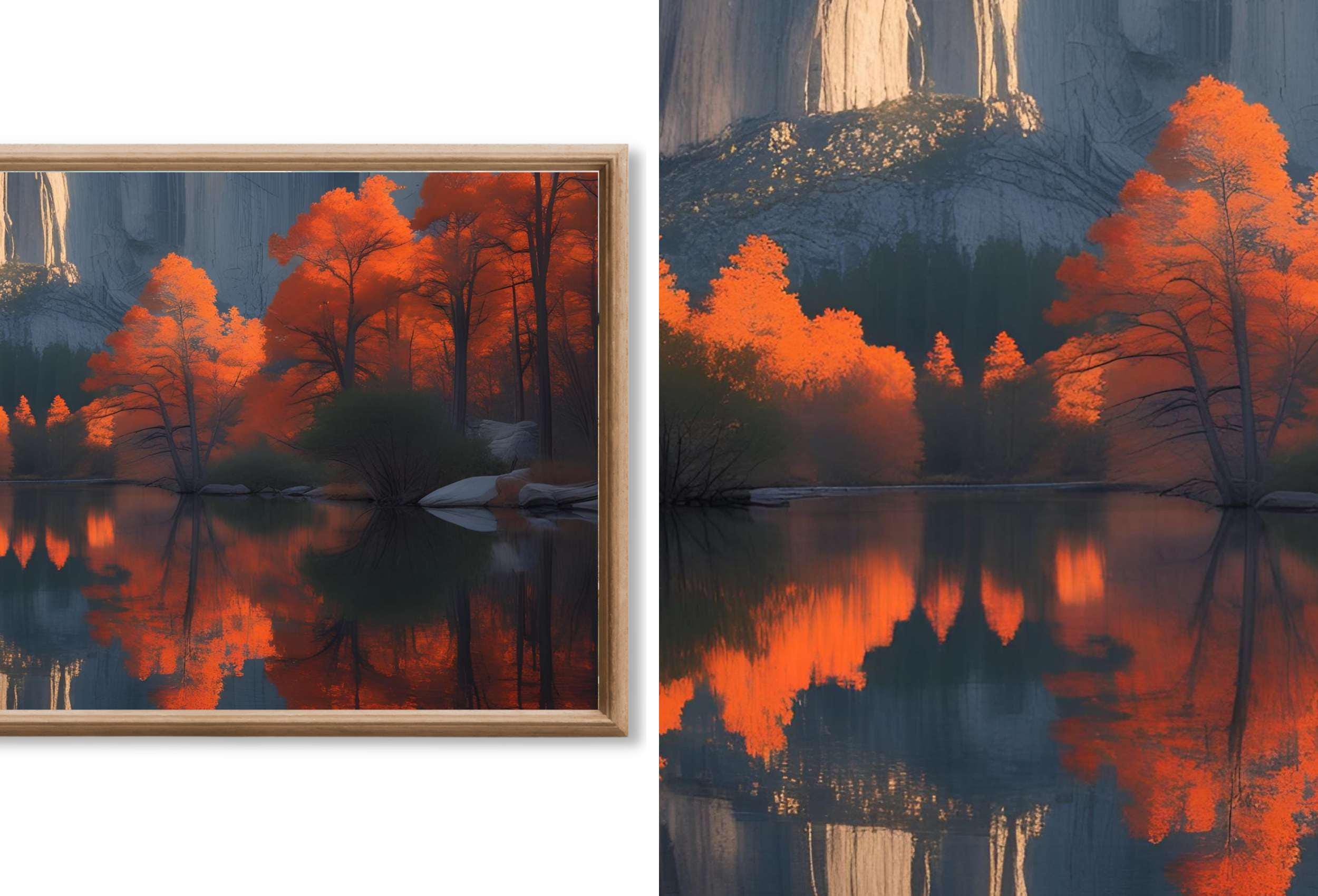 Fall in USA National Parks Frame TV Art  |  Autumn Wall Art Digital Download   |   Yosemite Mountain Lake Forest