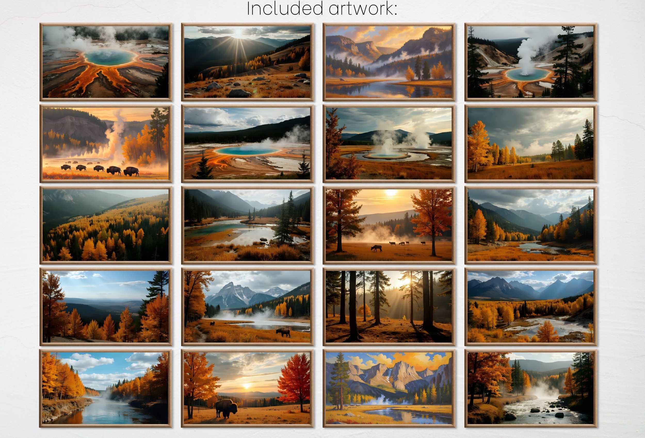 Yellowstone Fall Frame TV Art - National Park Fall Wall Art - Yellowstone Autumn Landscape and Mountain Art - Samsung Frame TV Art Set of 40