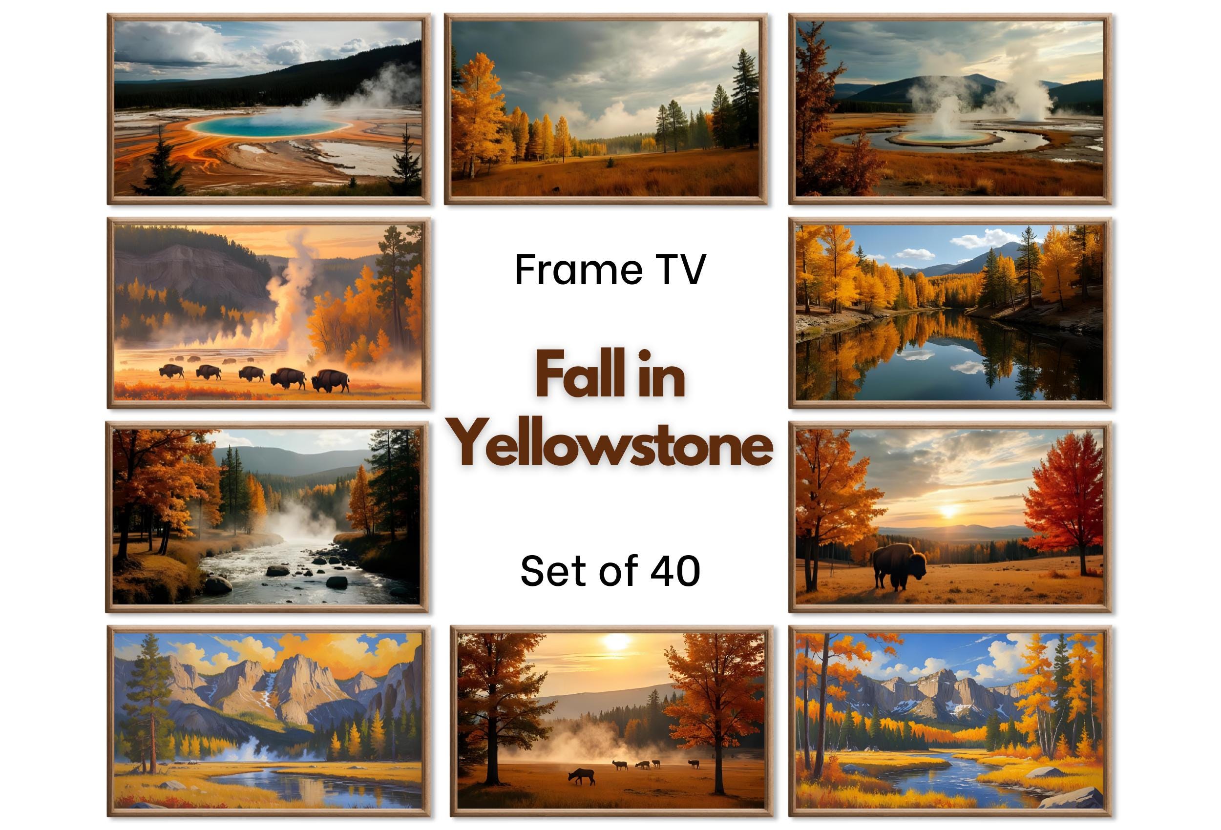 Yellowstone Fall Frame TV Art - National Park Fall Wall Art - Yellowstone Autumn Landscape and Mountain Art - Samsung Frame TV Art Set of 40