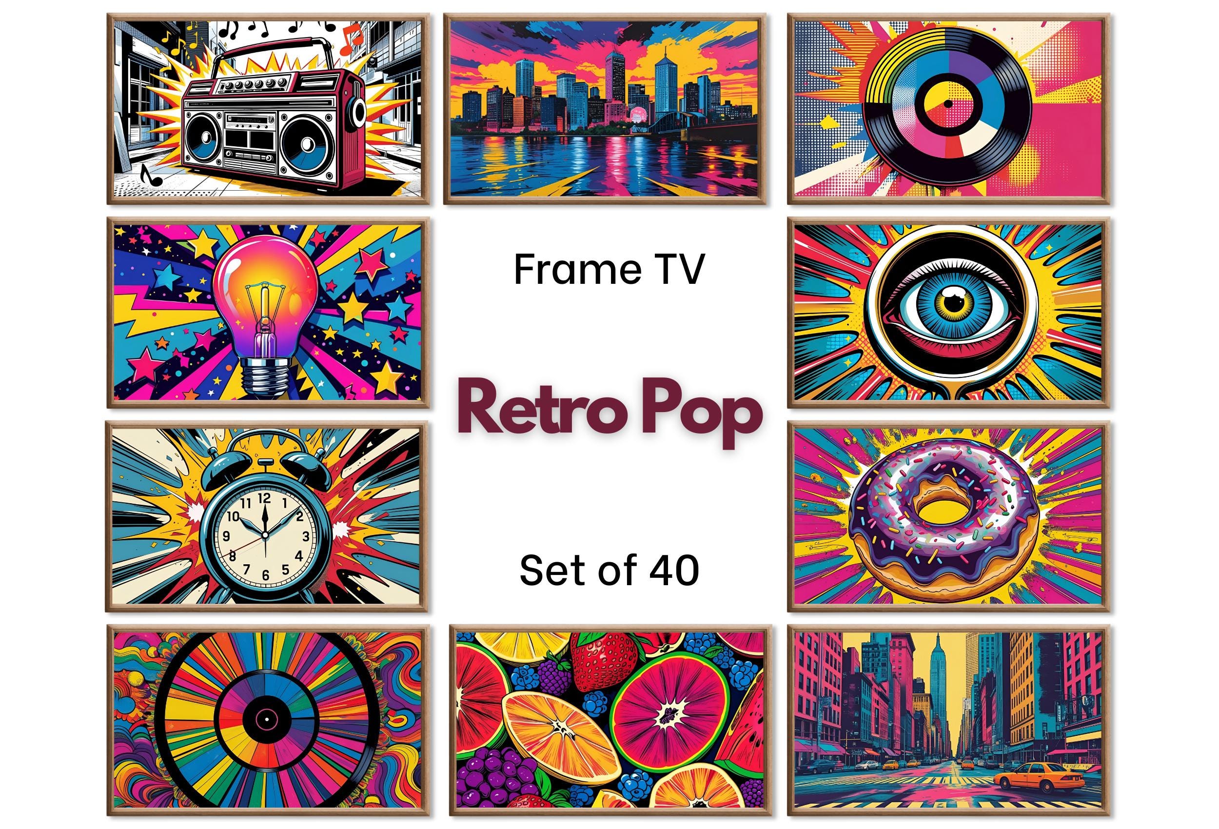 Retro Pop Art for Samsung Frame Tv or Hisense Canvas Tv - Maximalist Wall Art. Funky Decor Whimsical Art Frame tv Set of 40