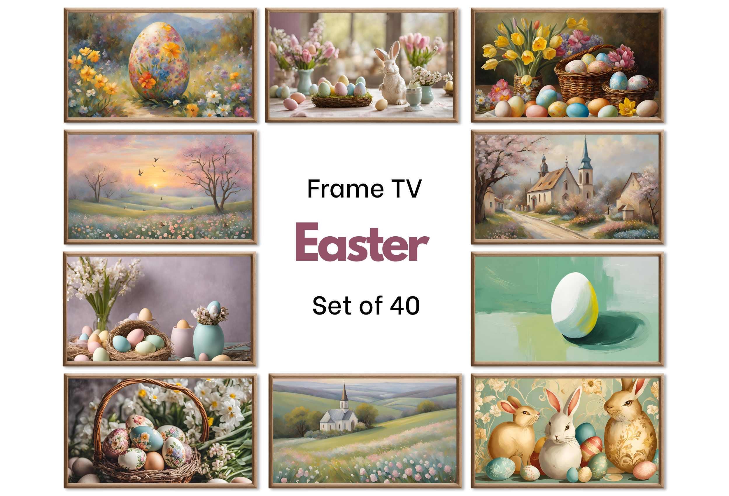 Easter Decor Samsung Frame TV Art Set. Easter Eggs, Bunnies and Easter Baskets Original Paintings . Spring Frame TV Art 4K