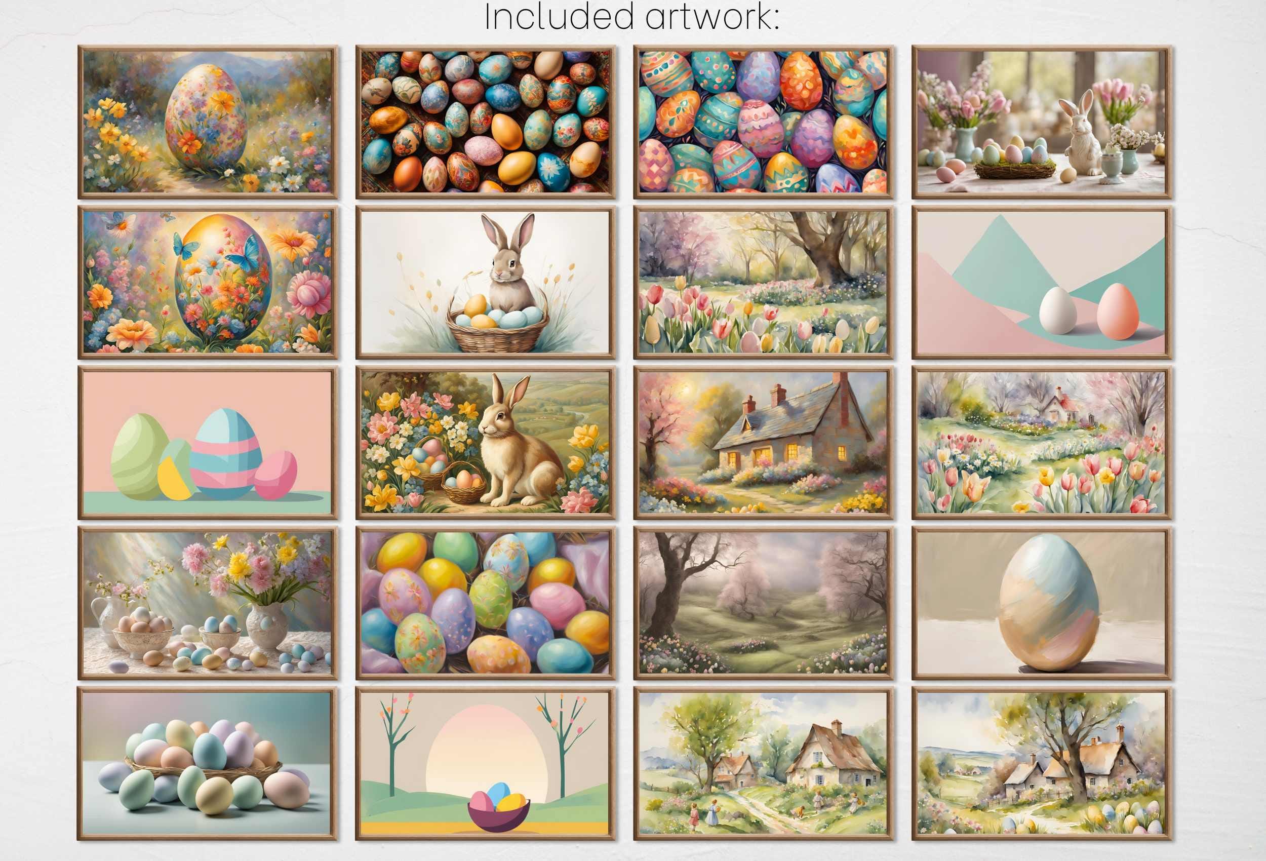 Easter Decor Samsung Frame TV Art Set. Easter Eggs, Bunnies and Easter Baskets Original Paintings . Spring Frame TV Art 4K