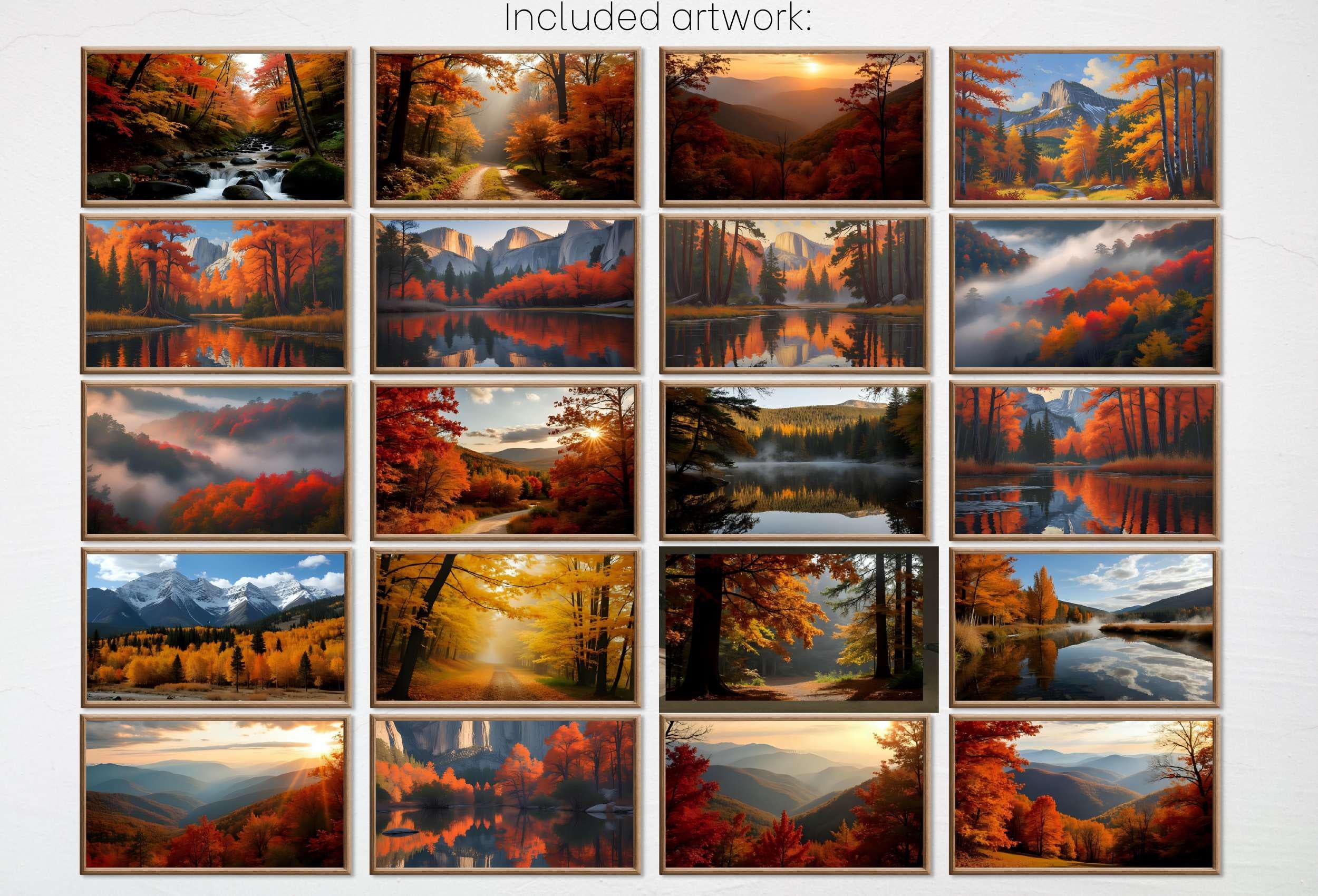 Fall in USA National Parks Frame TV Art  |  Autumn Wall Art Digital Download   |   Yosemite Mountain Lake Forest