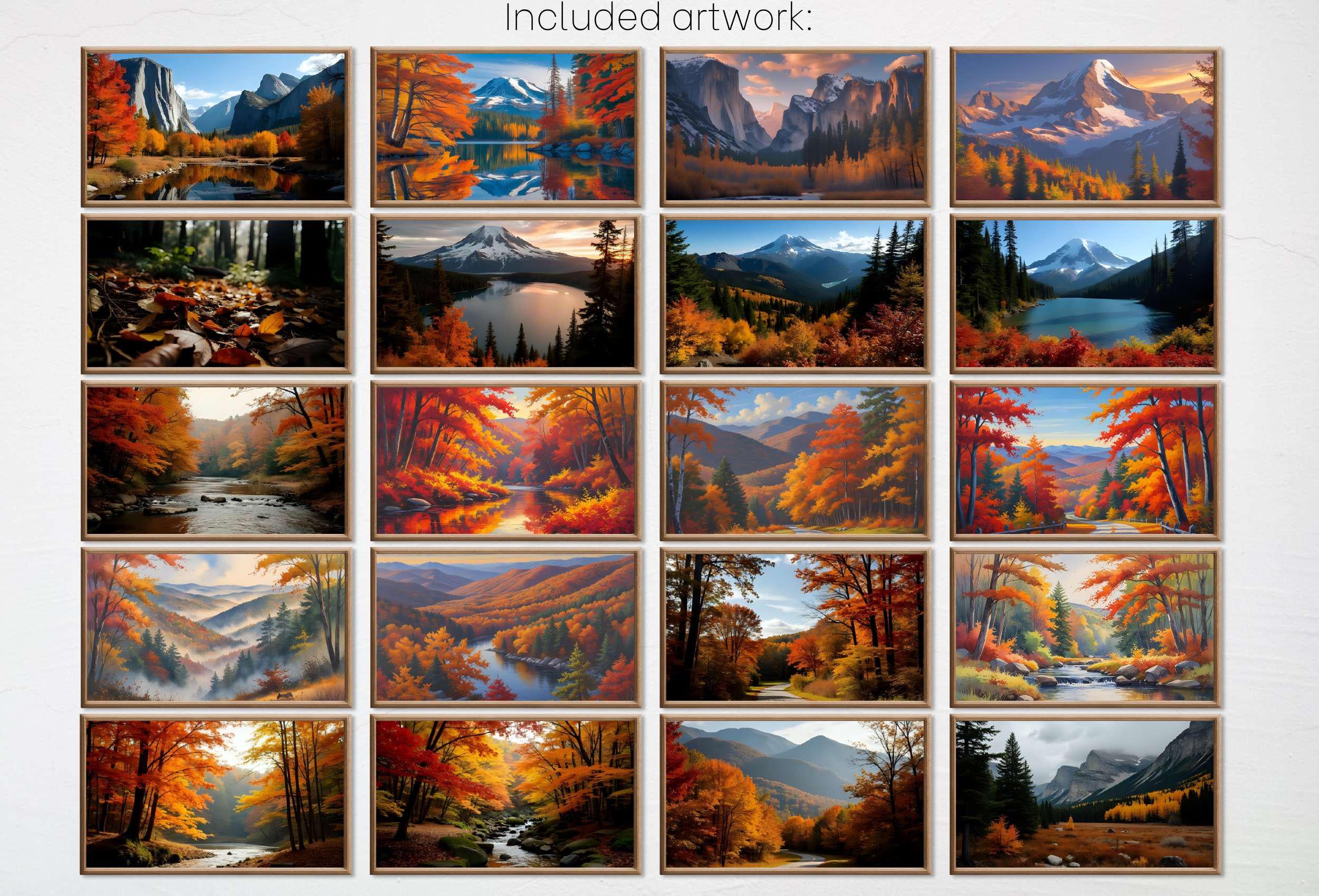 Fall in USA National Parks Frame TV Art  |  Autumn Wall Art Digital Download   |   Yosemite Mountain Lake Forest