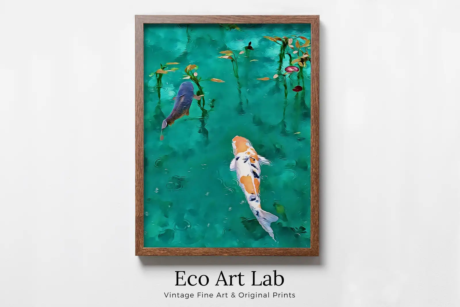Framed view of Instant Download Digital Koi Fish Painting. Koi Fish Wall Art. Colorful Wall Art. Koi Fish Print. Poster Print Japanese Koi Zen Art – printable wall art digital download.