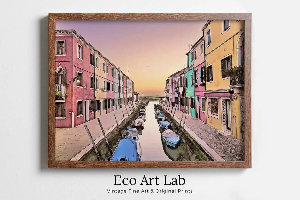 Detail view of artwork from Italy Venice Wall Art: Sunset in Burano Printable Wall Art. Instant Download Italy Poster Sunset Wall Art. Colorful Pastel Home Decor. (variation 1)