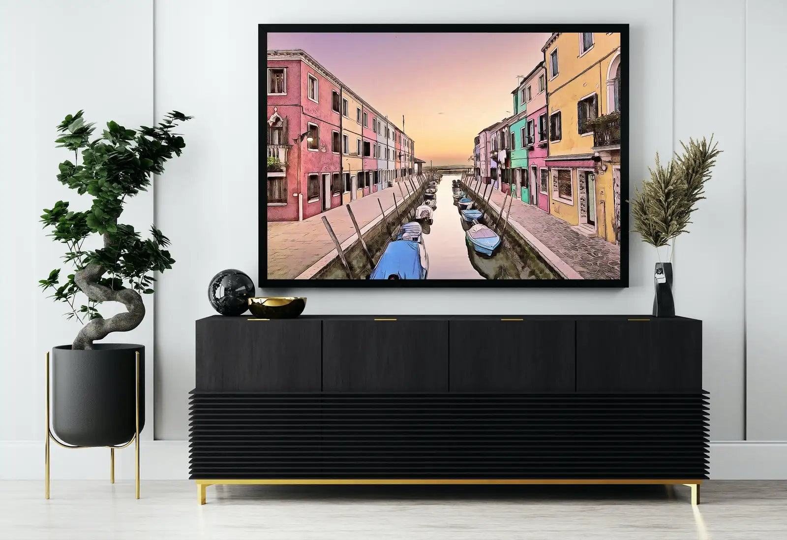 Detail view of artwork from Italy Venice Wall Art: Sunset in Burano Printable Wall Art. Instant Download Italy Poster Sunset Wall Art. Colorful Pastel Home Decor. (variation 2)