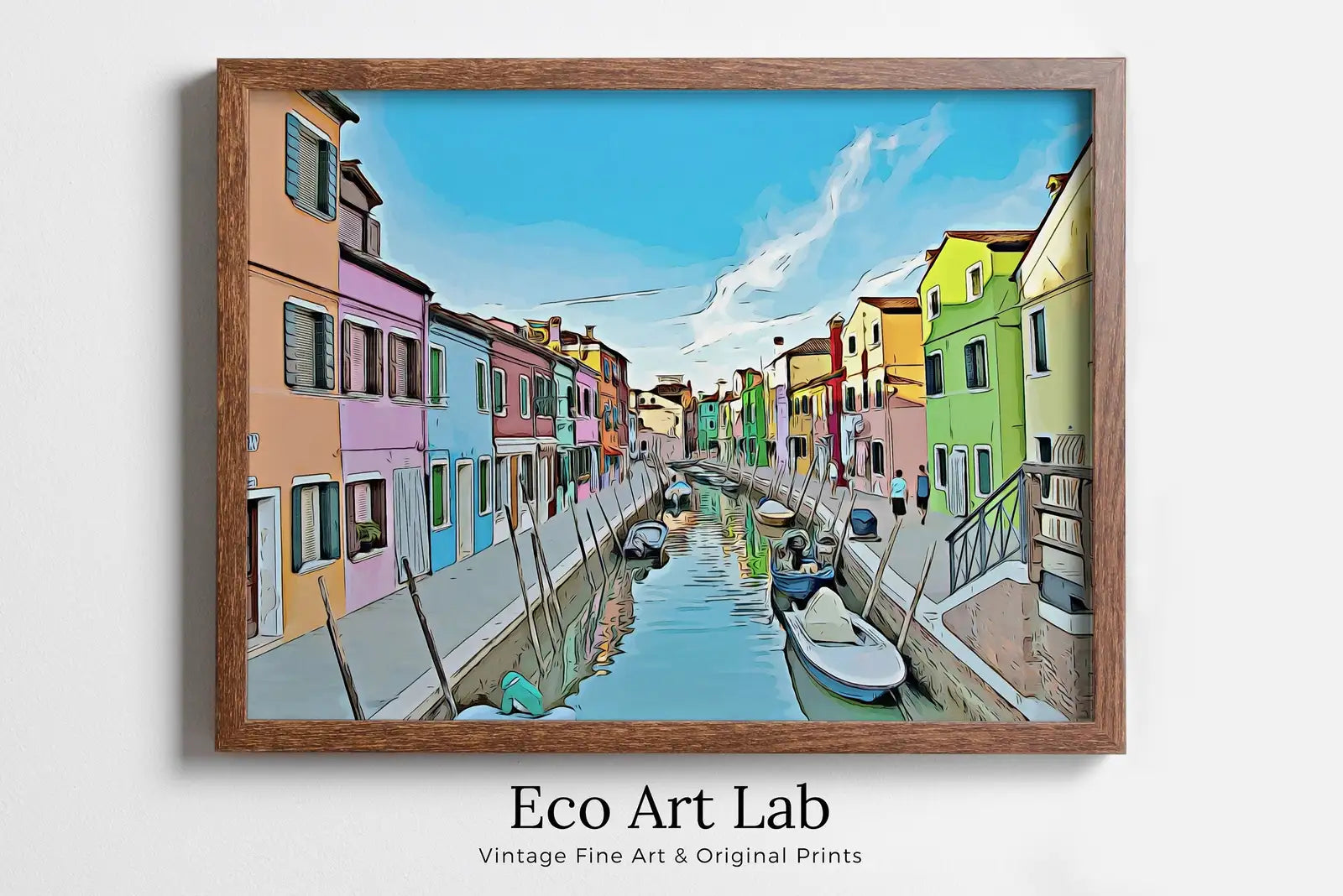 Framed view of Italy Wall Art Case Colorate Burano, Venice Printable Wall Art. Instant Download Italy Poster. Colorful Painting Home Decor, Digital Art – printable wall art digital download.