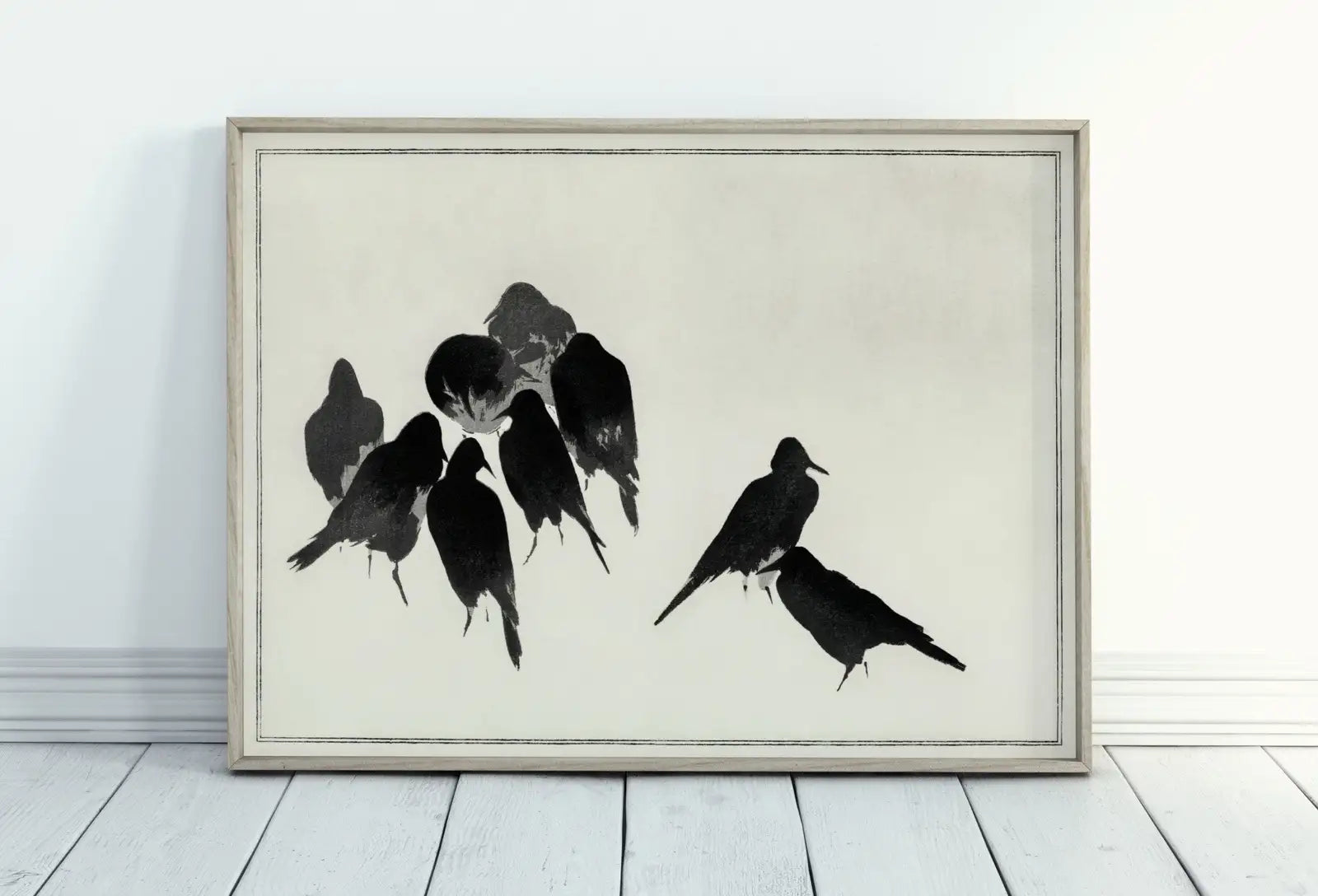 Detail view of artwork from Japanese Crows Illustration Vintage Japanese Wall Art Printable Poster. 19th Century Japanese Vintage Wall Art Crow Japanese Painting. (variation 1)
