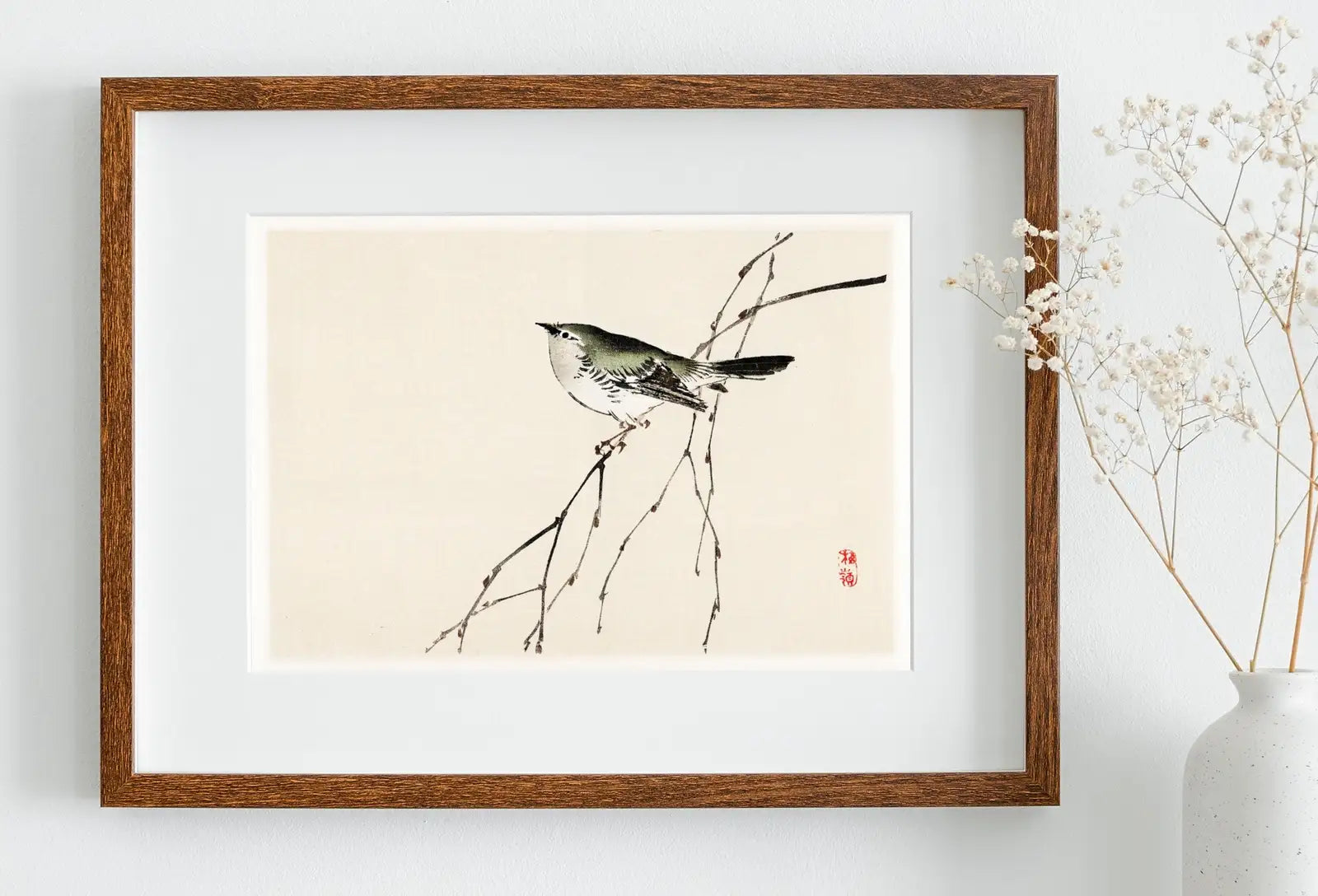 Detail view of artwork from Japanese Painting Bird on a Branch Vintage Wall Art Printable Poster. 19th Century Japanese Vintage Art Print. Minimalist Japanese Decor. (variation 1)