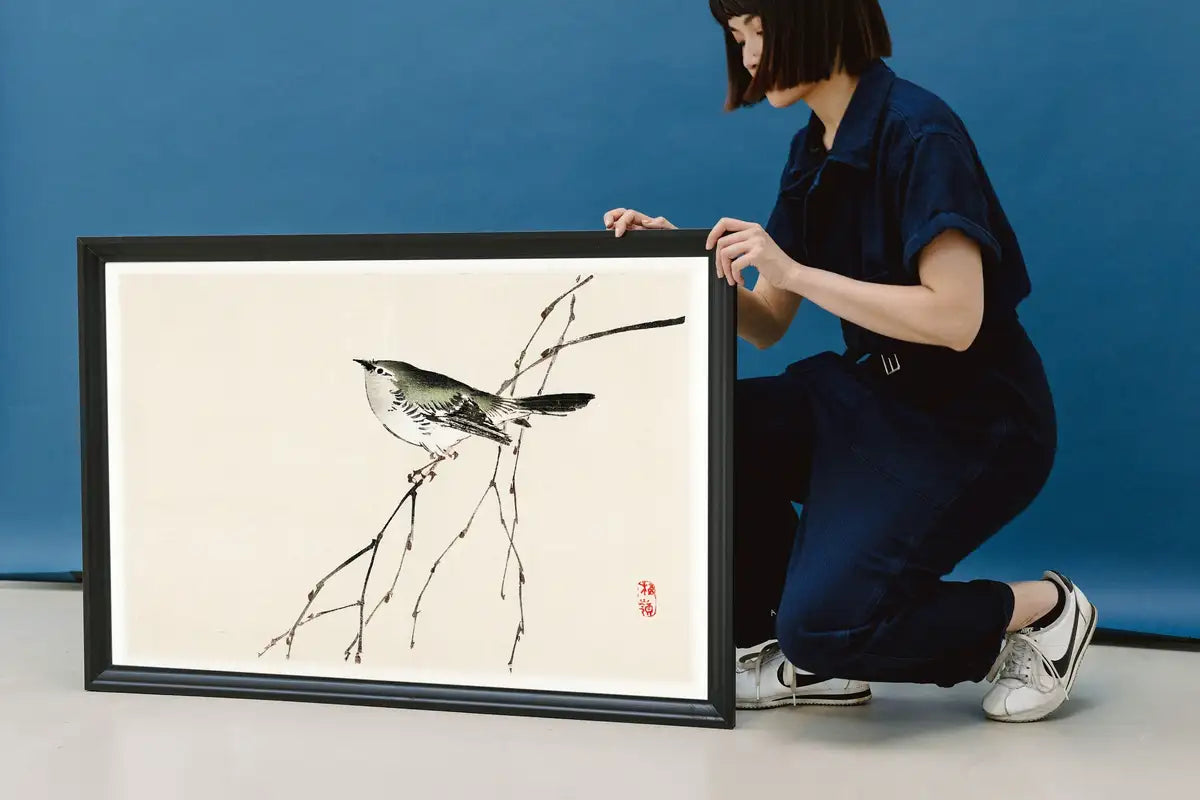 Detail view of artwork from Japanese Painting Bird on a Branch Vintage Wall Art Printable Poster. 19th Century Japanese Vintage Art Print. Minimalist Japanese Decor. (variation 2)