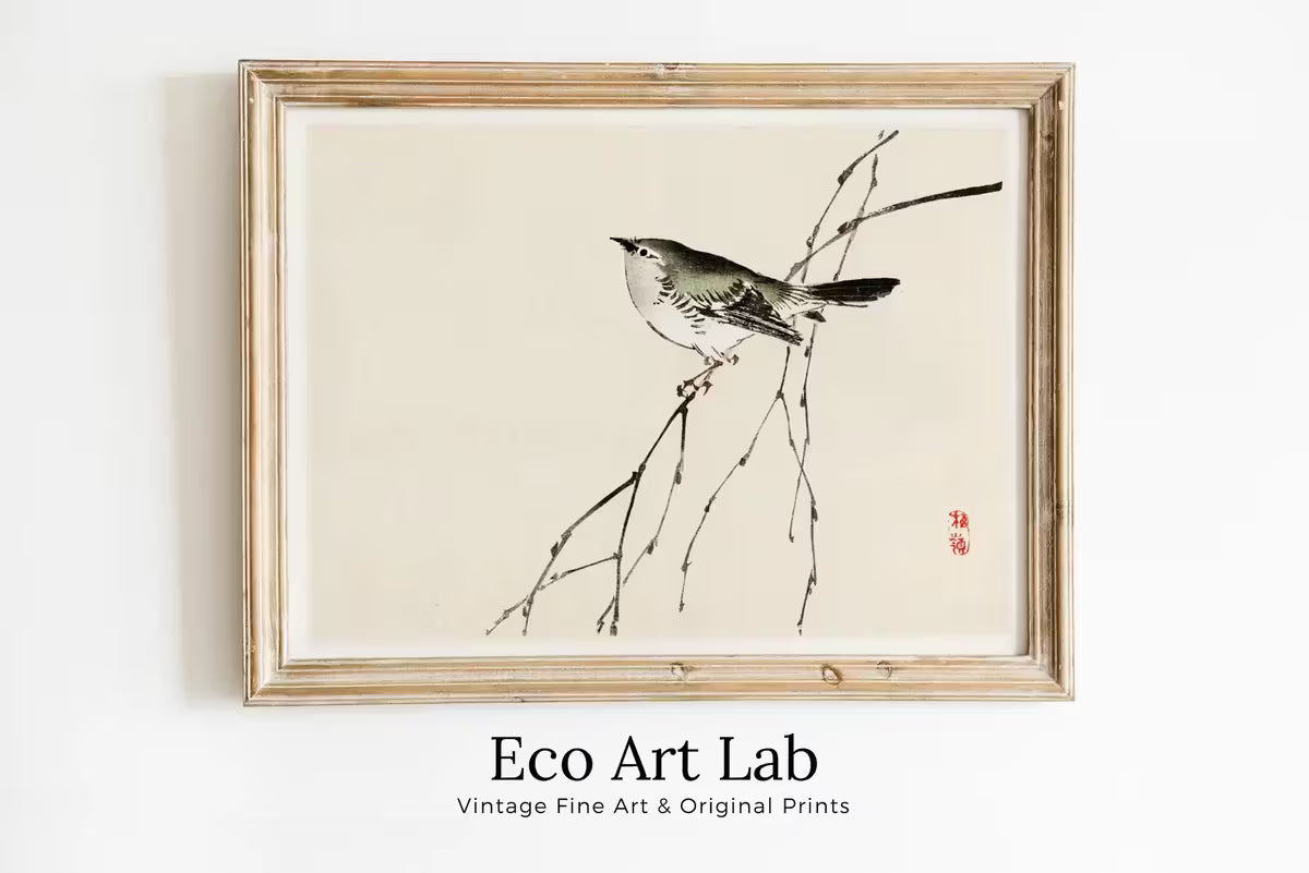 Japanese Painting Bird on a Branch Vintage Wall Art Printable Poster. 19th Century Japanese Vintage Art Print. Minimalist Japanese Decor – Printable Wall Art