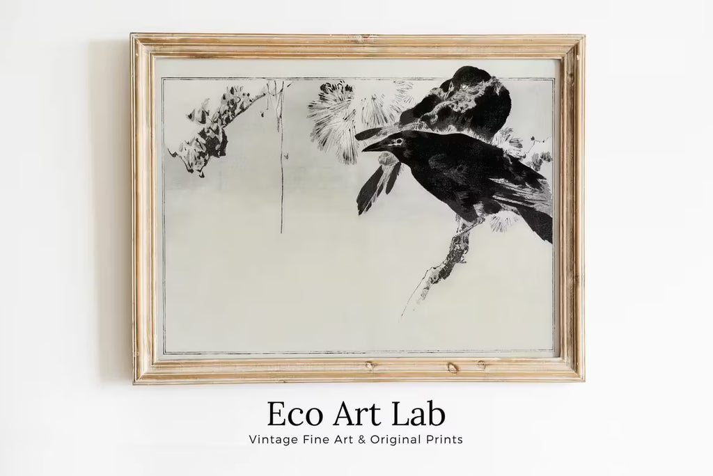 Japanese Painting Crows Perched on a Branch Vintage Wall Art Printable Poster. 19th Century Japanese Vintage Wall Art Crow Japanese Painting – Printable Wall Art