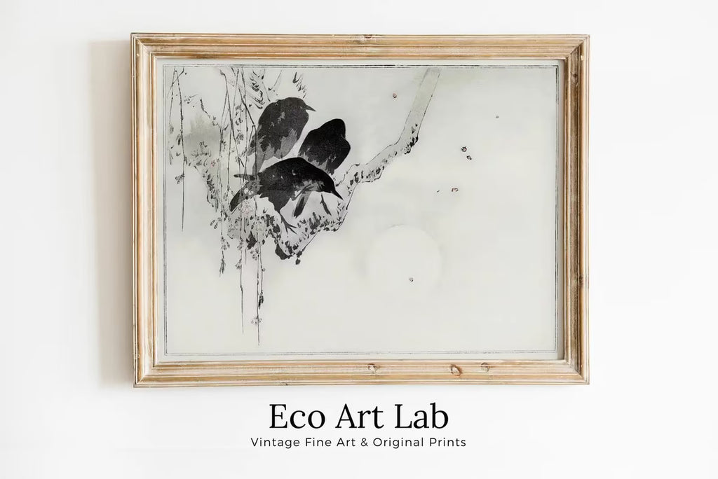 Japanese Painting Three Crows on a Branch Vintage Wall Art Printable Poster. 19th Century Japanese Vintage Wall Art Crow Japanese Painting – Printable Wall Art