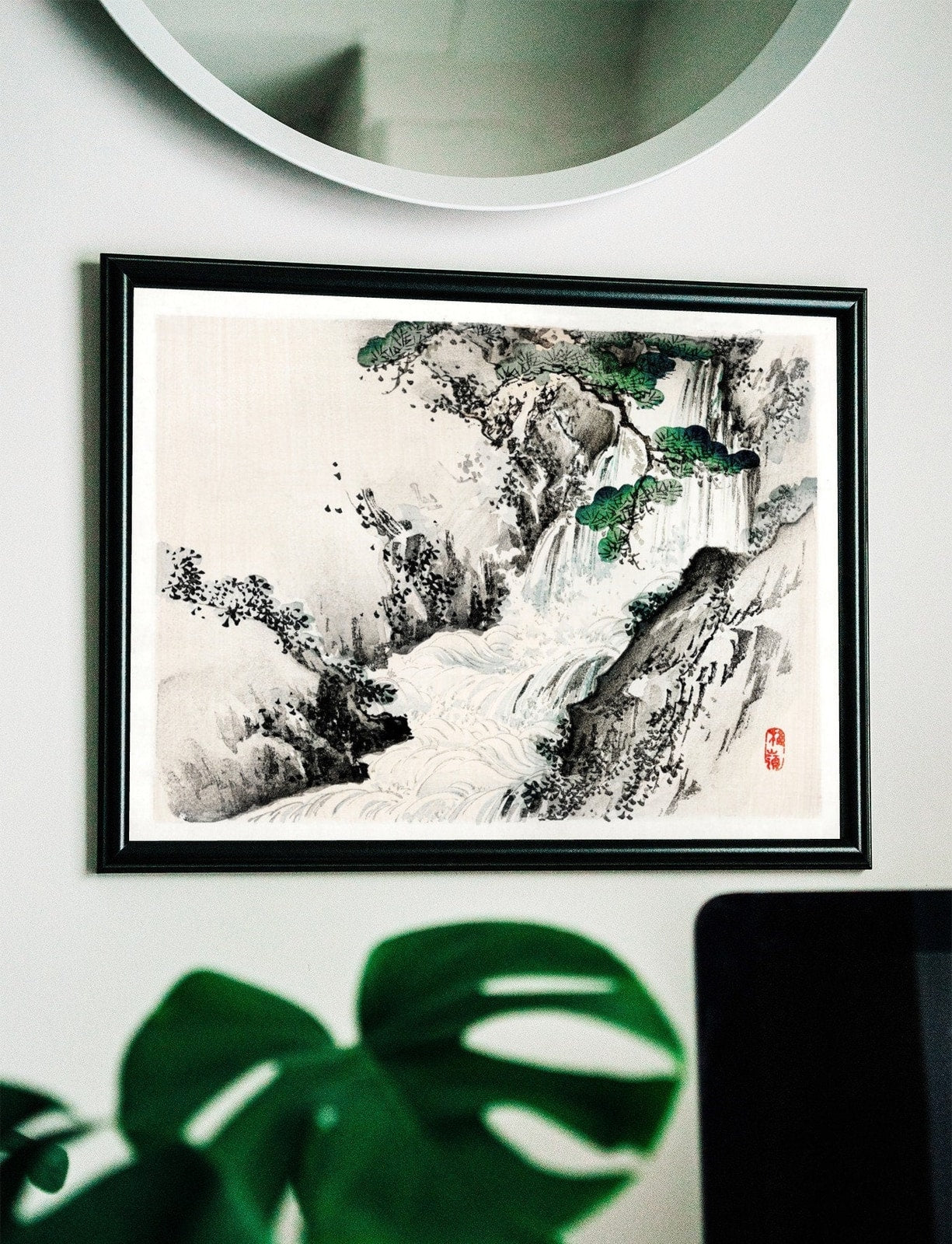 Detail view of artwork from Japanese Painting Waterfall Landscape Vintage Wall Art Printable Poster. 19th Century Japanese Vintage Art Print. Minimalist Japanese Decor. (variation 1)