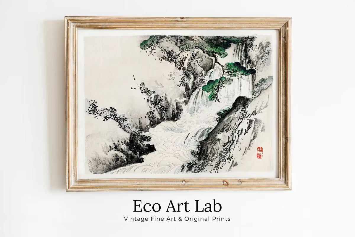 Japanese Painting Waterfall Landscape Vintage Wall Art Printable Poster. 19th Century Japanese Vintage Art Print. Minimalist Japanese Decor – Printable Wall Art