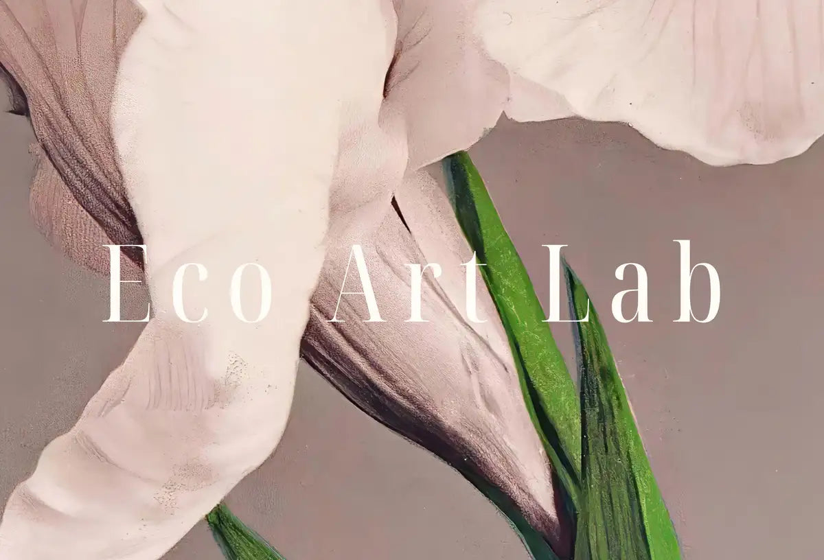Detail view of artwork from Japanese Vintage Flower Art White Irises Painting Printable Wall Art. Instant Download Antique Japanese Art. Botanical Print Floral Wall Art. (variation 2)