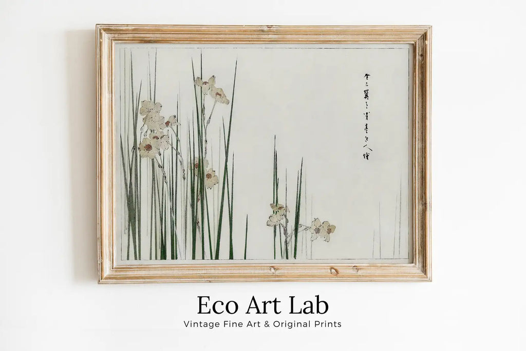 Framed view of Jonquil Illustration Vintage Japanese Wall Art Printable Poster. Digitally Enhanced 19th Century Japanese Vintage Wall Art Japanese Painting – printable wall art digital download.