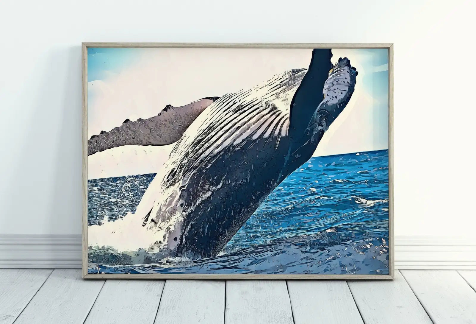 Included artwork preview showing first selection of artworks from Jumping Whale Digital Painting Wall Art. Whale Printable Wall Art, Instant Download Ocean Art, Digital Print Whale Poster. Whale Art Print.