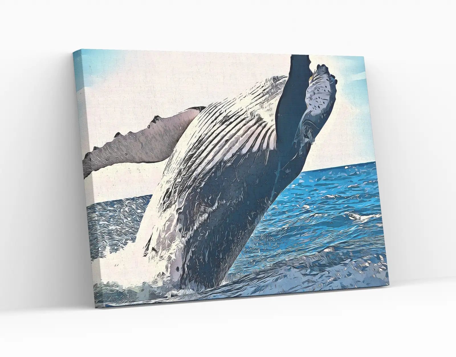 Detail view of artwork from Jumping Whale Digital Painting Wall Art. Whale Printable Wall Art, Instant Download Ocean Art, Digital Print Whale Poster. Whale Art Print. (variation 1)