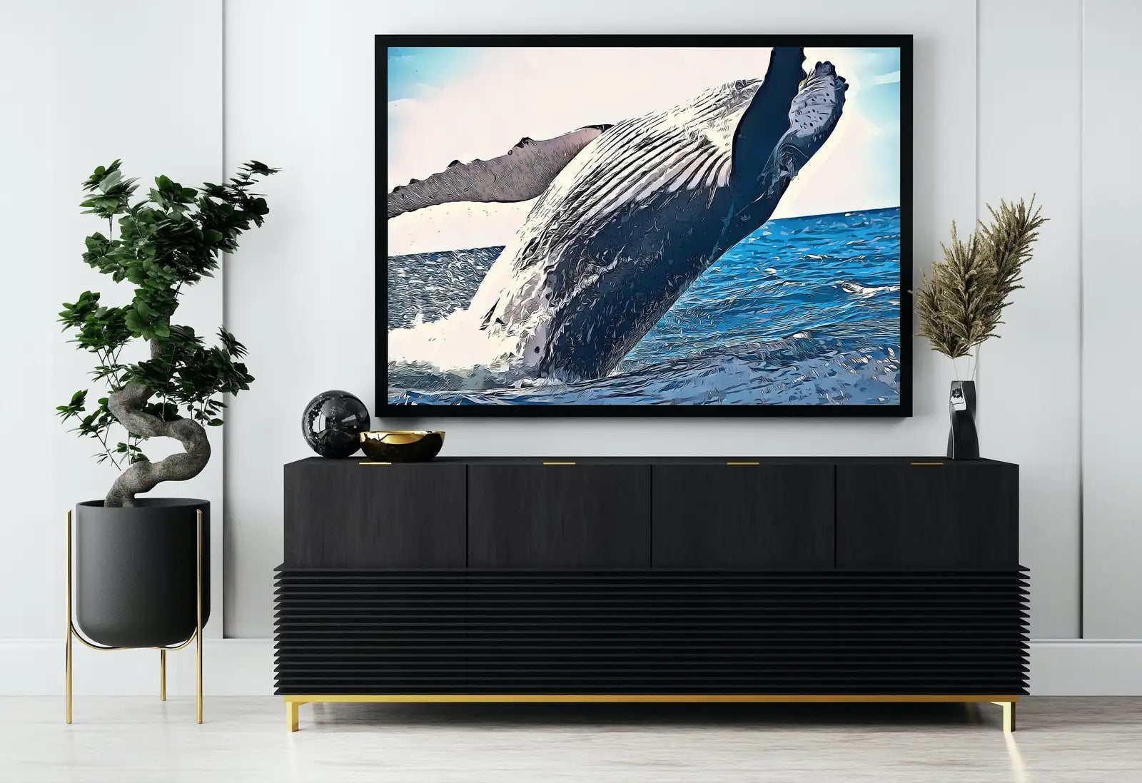 Second included artwork preview from Jumping Whale Digital Painting Wall Art. Whale Printable Wall Art, Instant Download Ocean Art, Digital Print Whale Poster. Whale Art Print featuring various scenes.