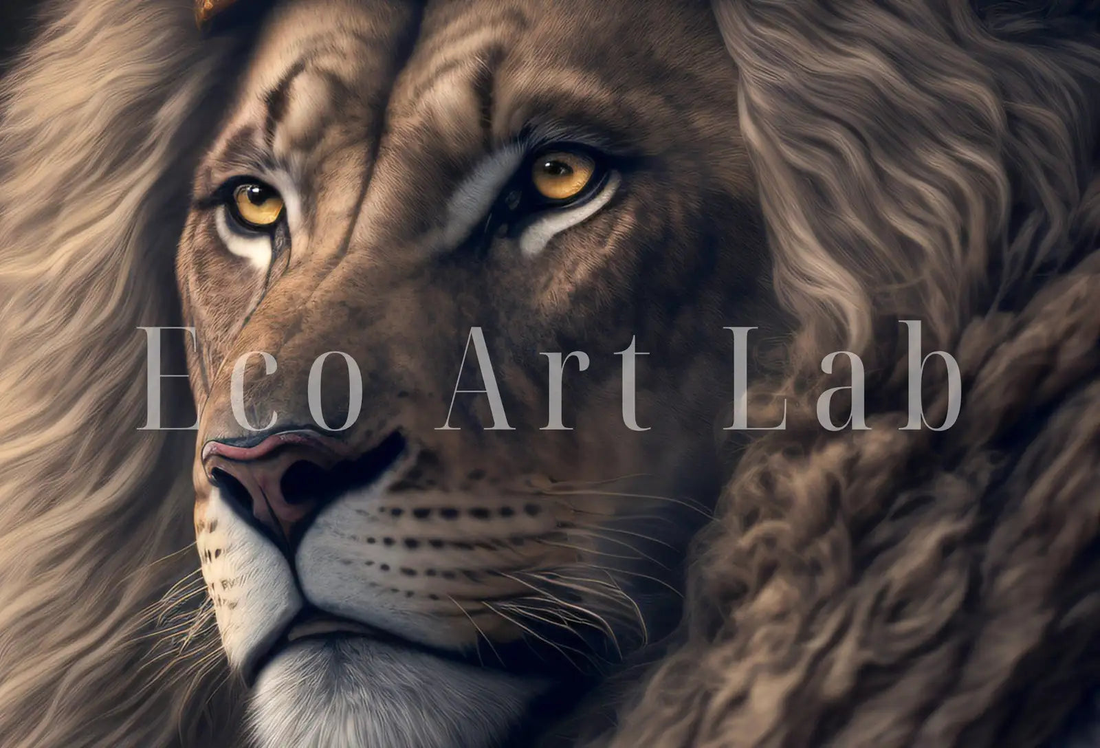 Detail view of artwork from King Lion Digital Art Print. Printable Wall Art. Modern Lion Artwork. Instant Download. Contemporary Animal Poster. Lion Portrait. (variation 1)