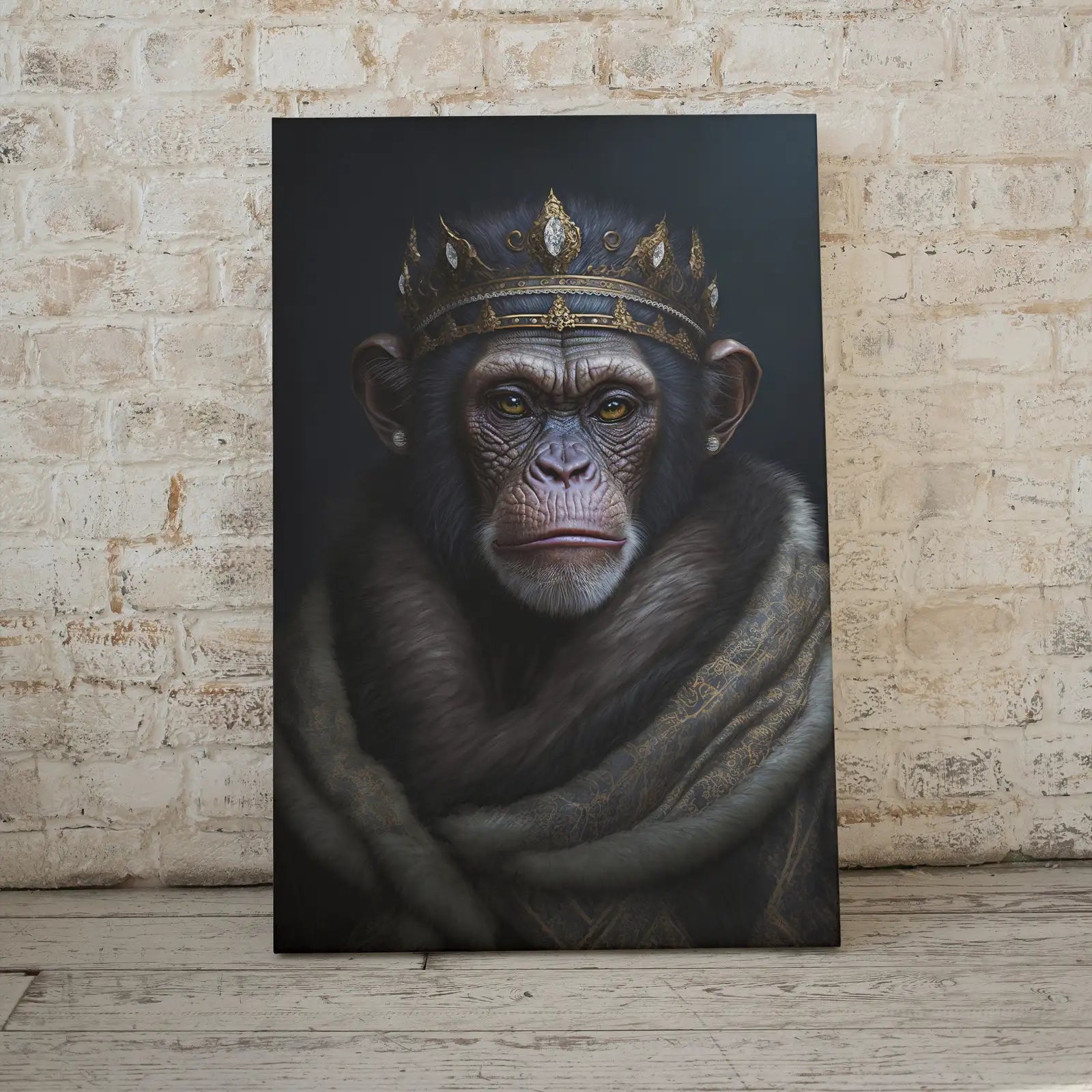 Ensemble de 2 arts de chimpanzés roi et reine. Peinture numérique pour art mural. Affiche de couple de singes. Art mural contemporain en 2 pièces